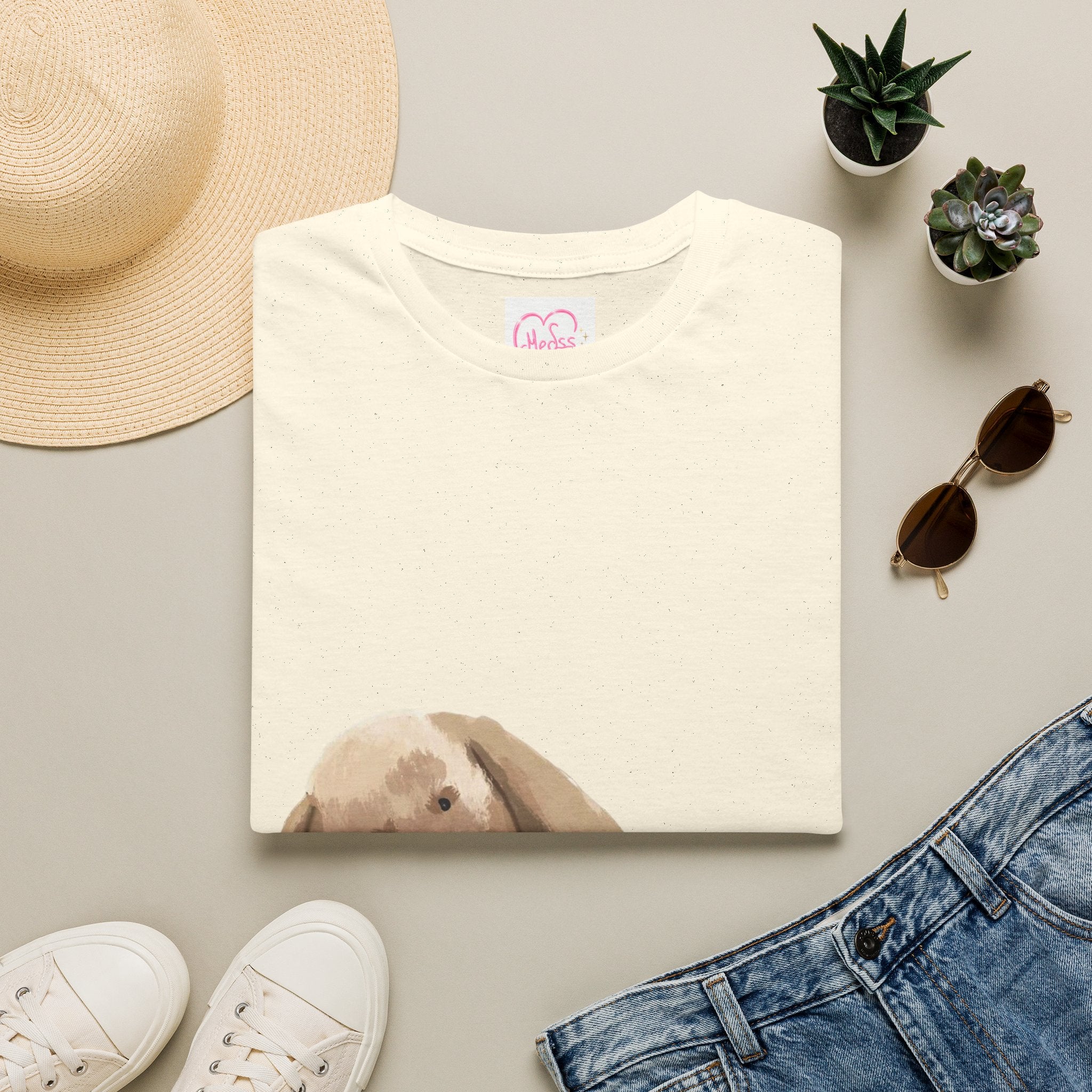 Bunny Plush Graphic T-Shirt — Soft Beige Bunny Tee