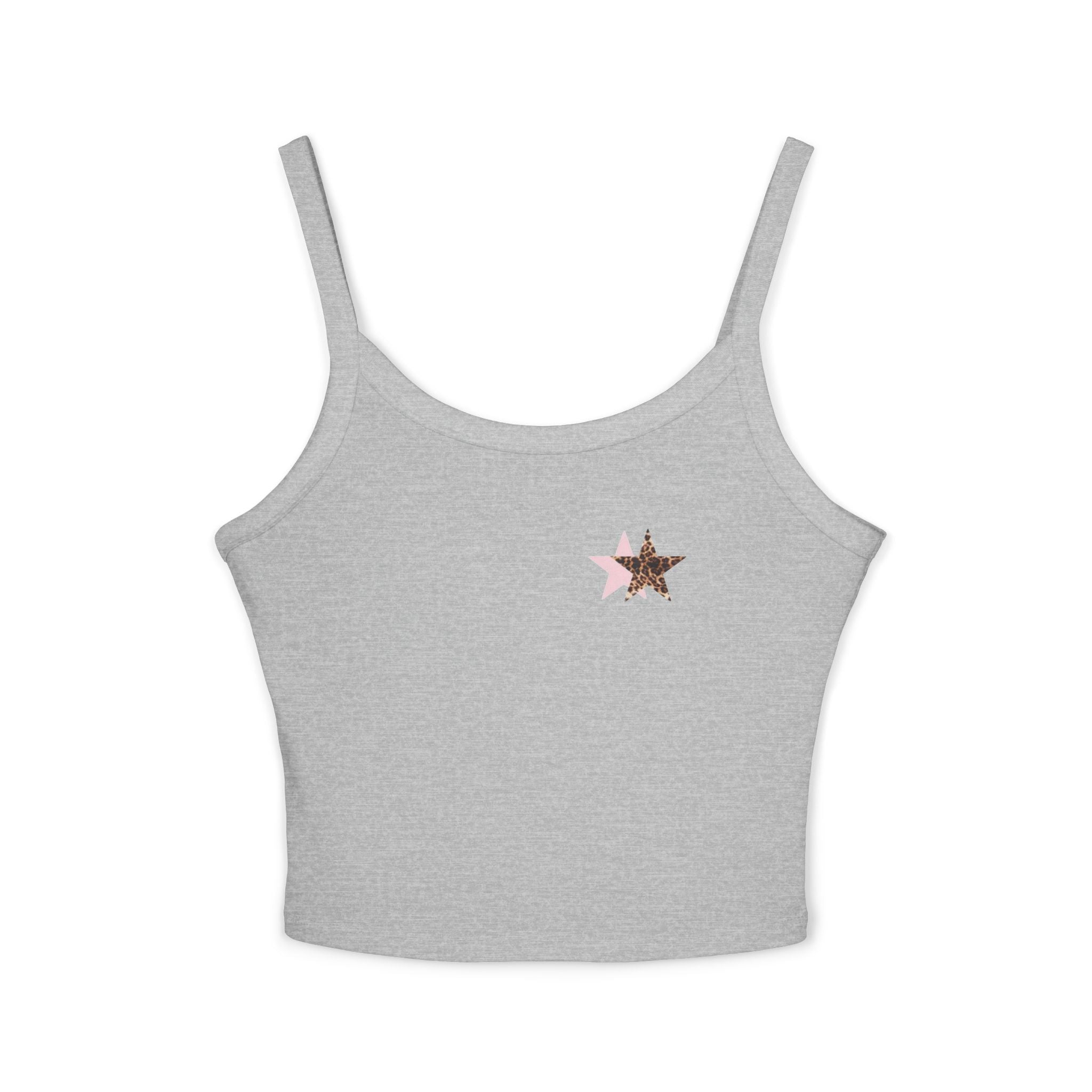 Star & Floral Crop Tank Top — Pink Glitter Star Chest with Back Floral Accent