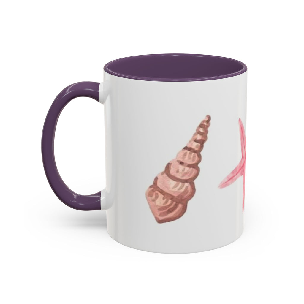 Seashell Accent Coffee Mug – Pink Starfish & Shell Beach Ceramic Mug (11/15oz)
