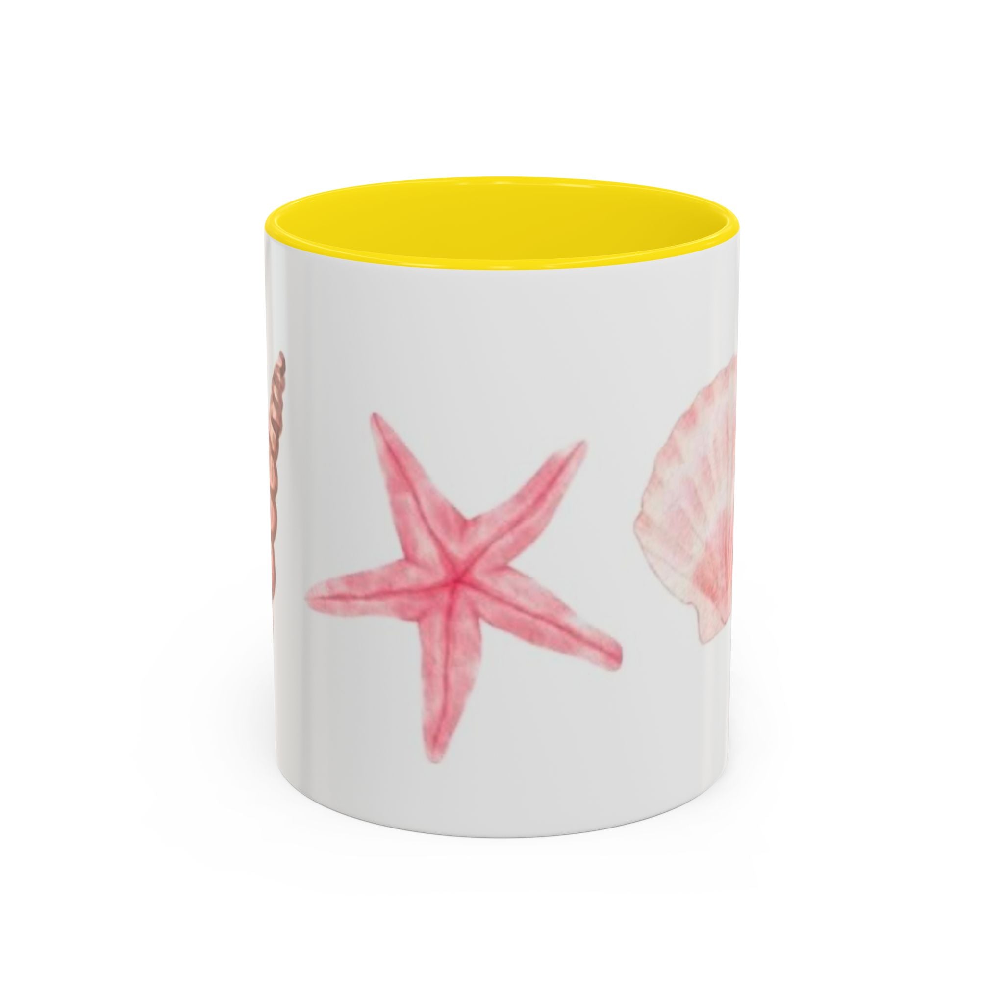 Seashell Accent Coffee Mug – Pink Starfish & Shell Beach Ceramic Mug (11/15oz)