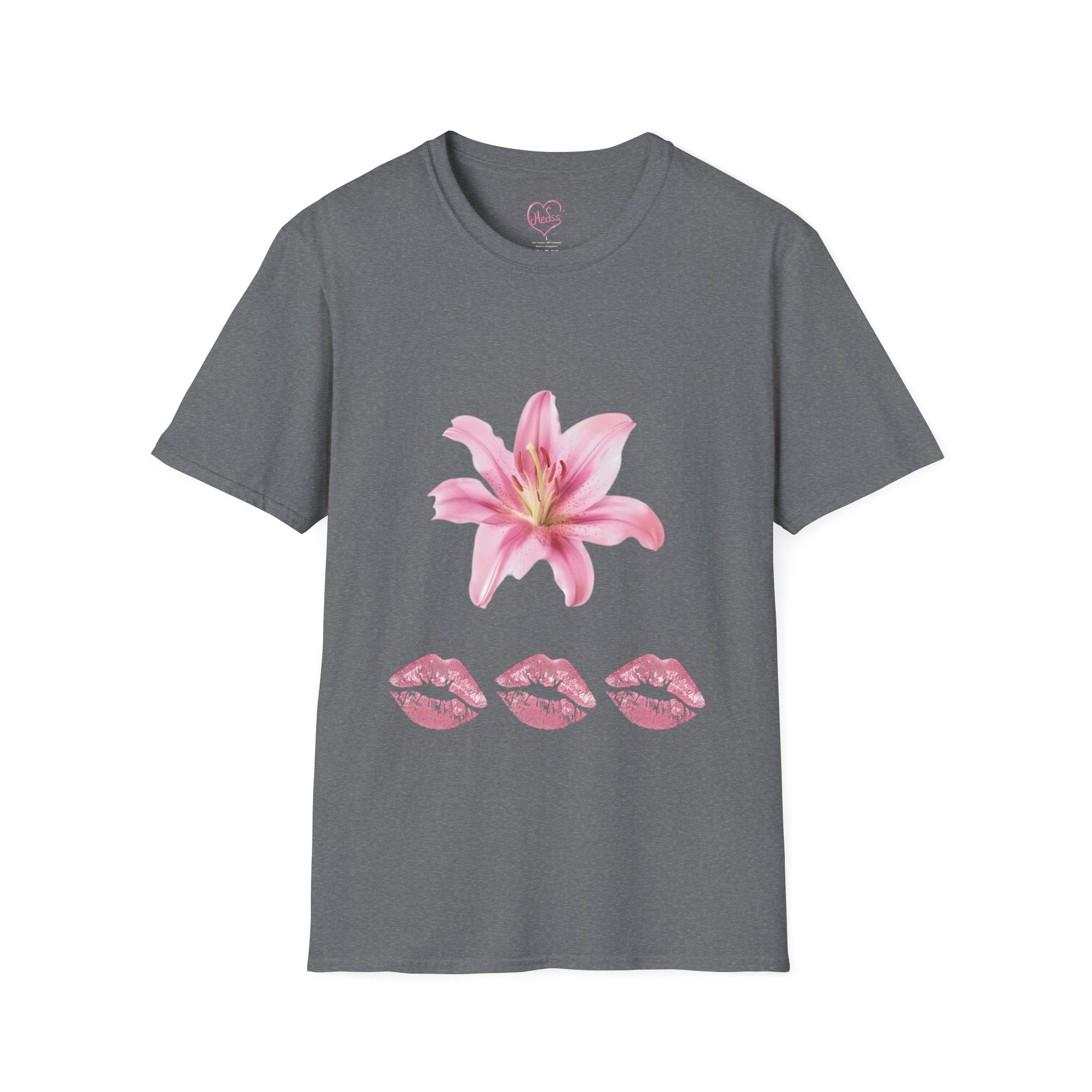 Pink Lily and Lip Print T-Shirt | Floral Kiss Graphic Tee