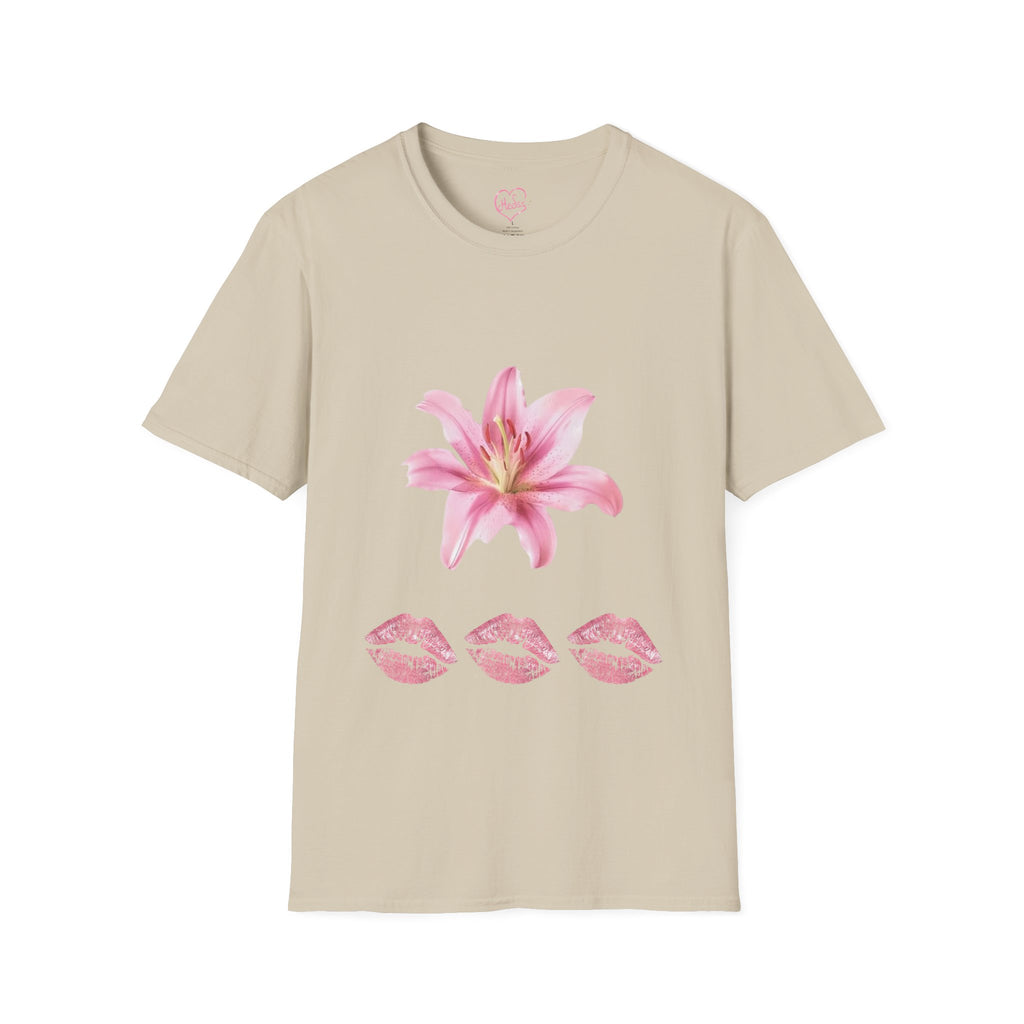 Pink Lily and Lip Print T-Shirt | Floral Kiss Graphic Tee