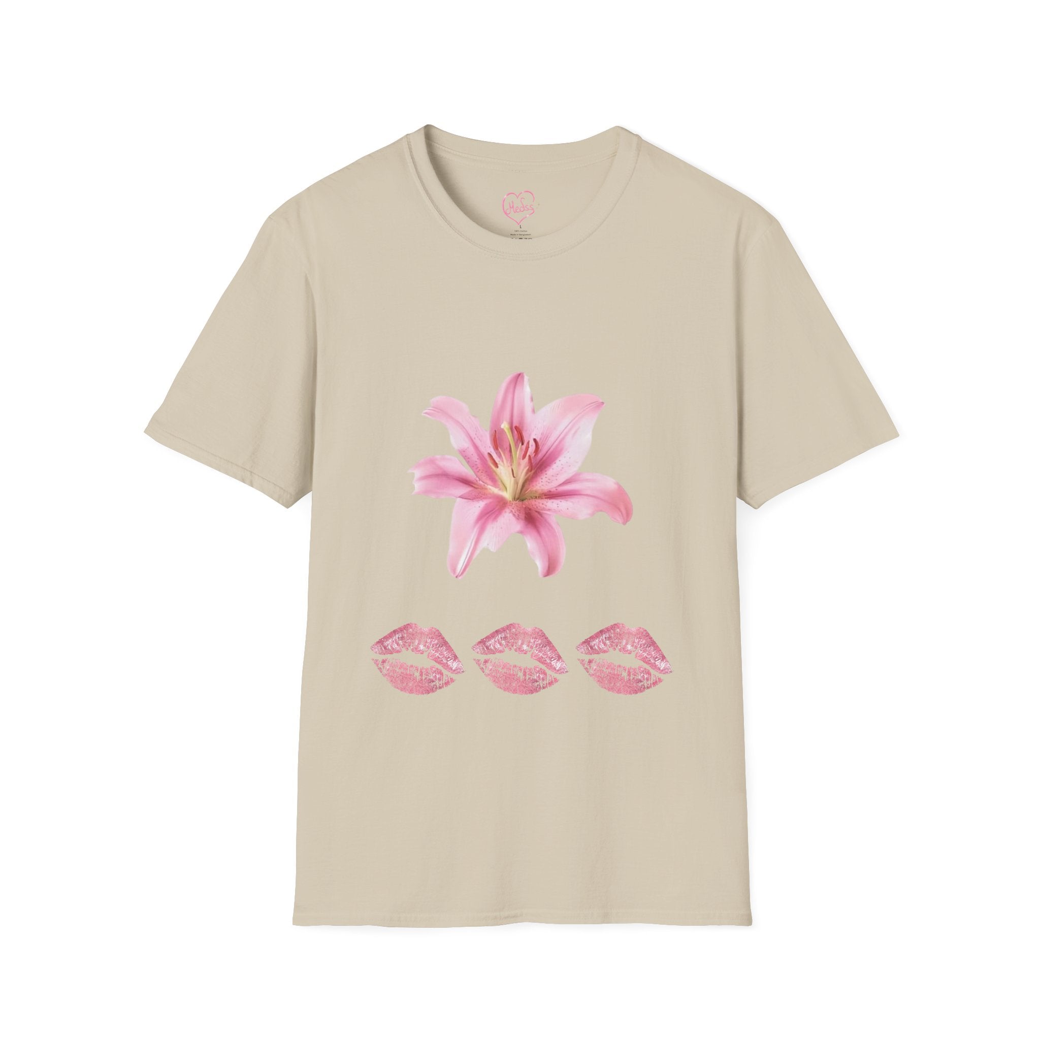 Pink Lily and Lip Print T-Shirt | Floral Kiss Graphic Tee