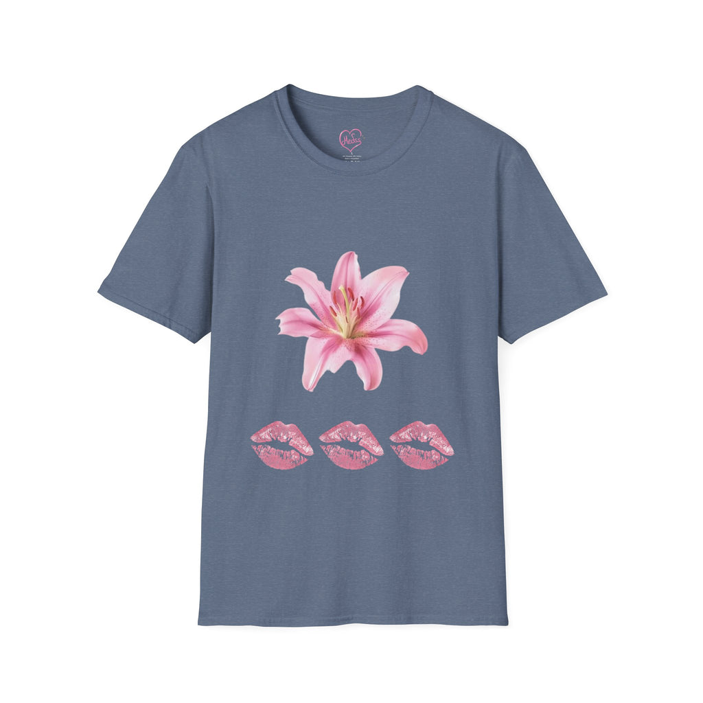 Pink Lily and Lip Print T-Shirt | Floral Kiss Graphic Tee