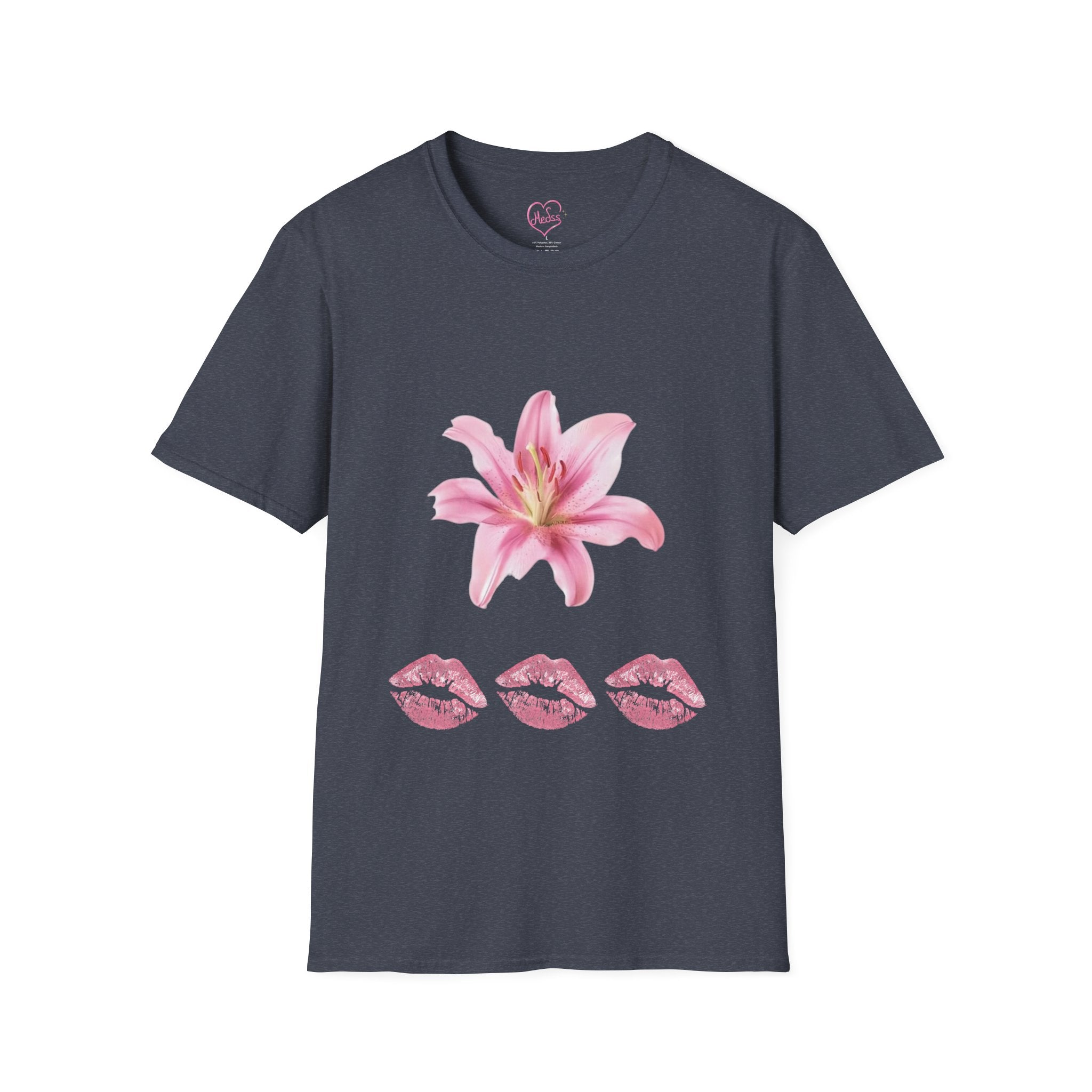 Pink Lily and Lip Print T-Shirt | Floral Kiss Graphic Tee