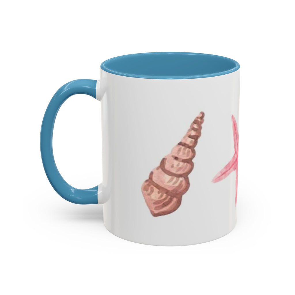 Seashell Accent Coffee Mug – Pink Starfish & Shell Beach Ceramic Mug (11/15oz)