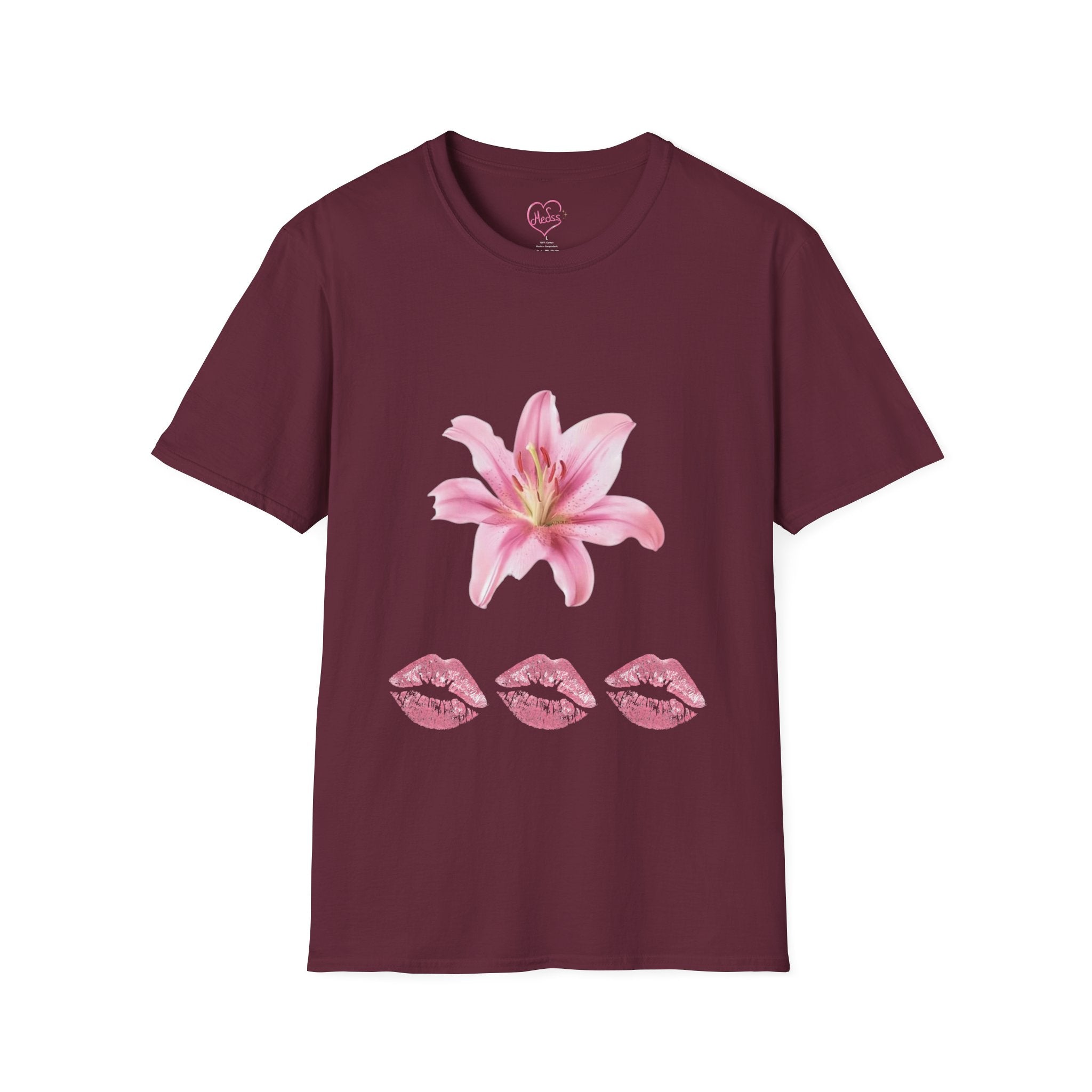 Pink Lily and Lip Print T-Shirt | Floral Kiss Graphic Tee