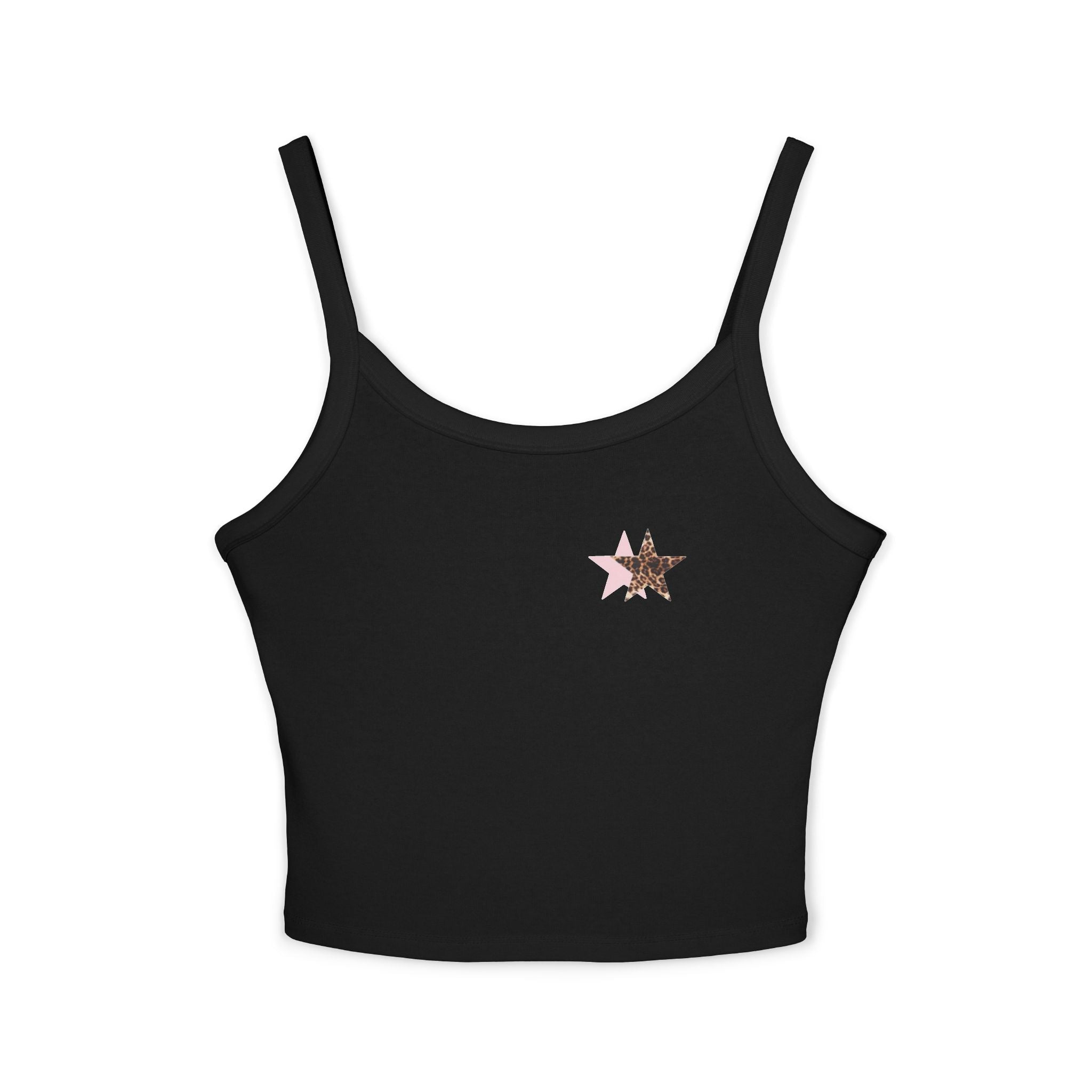 Star & Floral Crop Tank Top — Pink Glitter Star Chest with Back Floral Accent