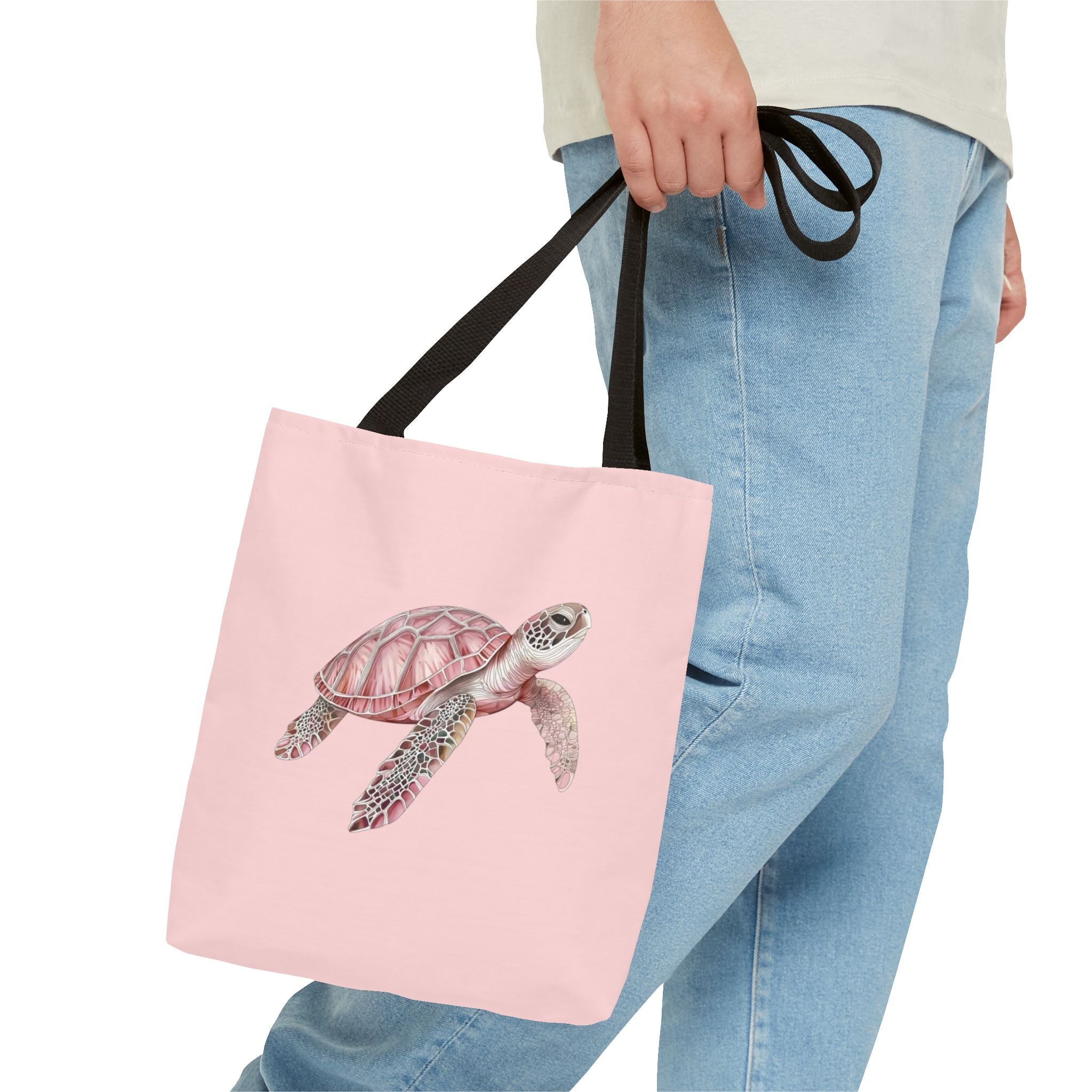 Pink Sea Turtle Tote Bag | Watercolor Marine Life Canvas Tote