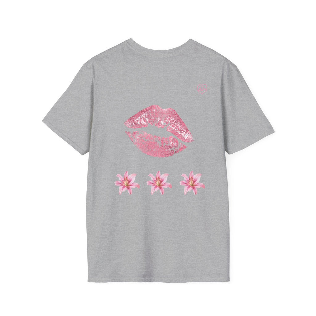 Pink Lily and Lip Print T-Shirt | Floral Kiss Graphic Tee