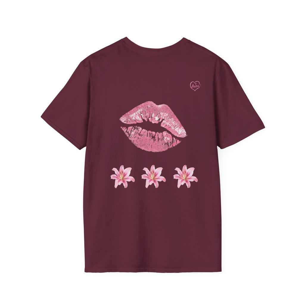 Pink Lily and Lip Print T-Shirt | Floral Kiss Graphic Tee