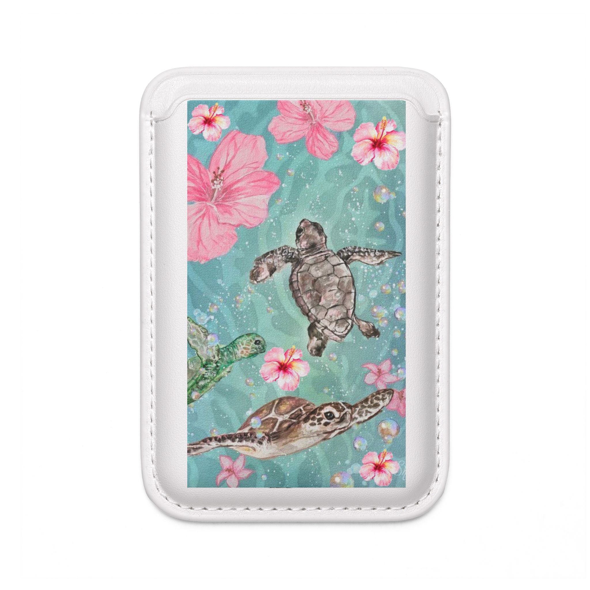 Sea Turtle Floral MagSafe Wallet — Vegan Card Holder