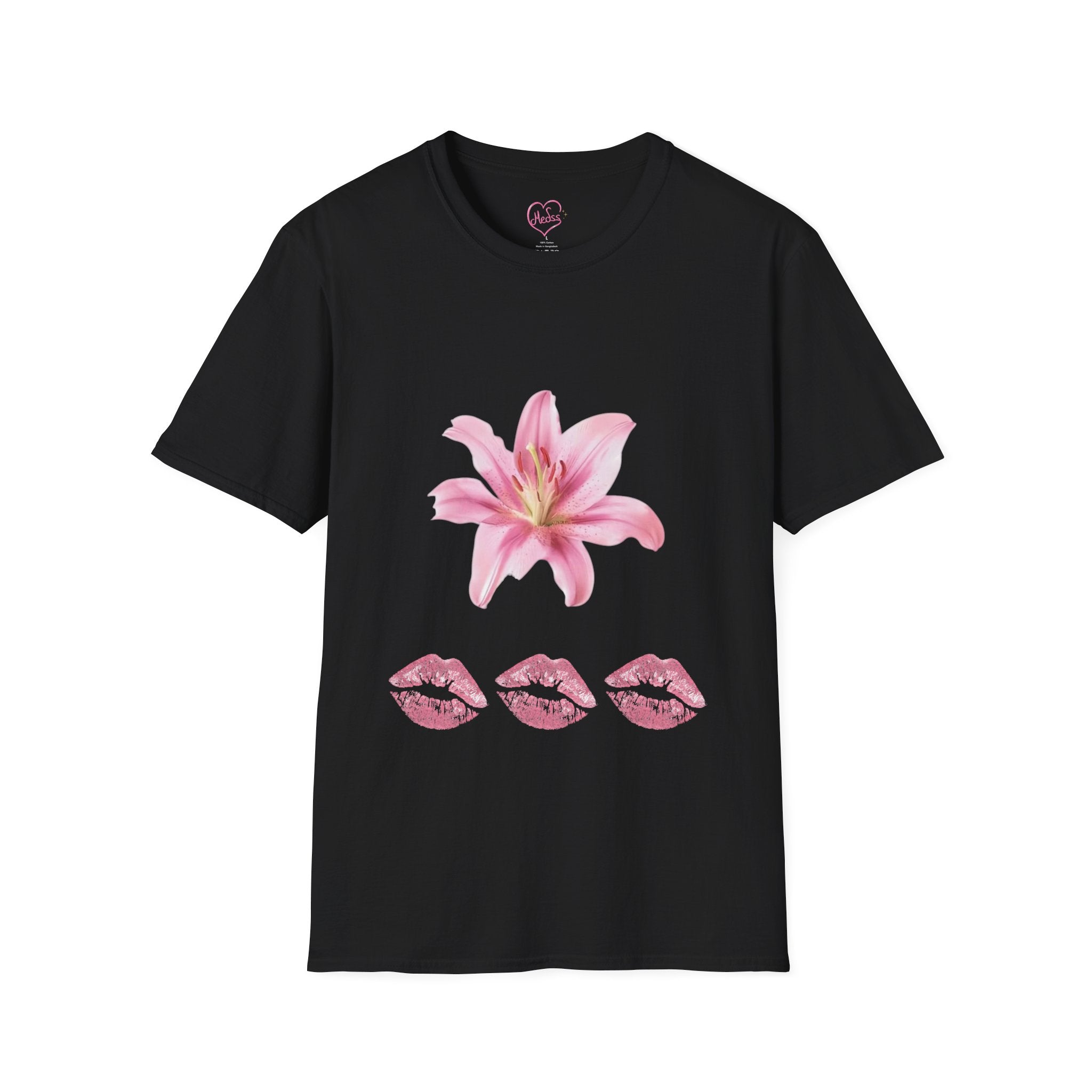Pink Lily and Lip Print T-Shirt | Floral Kiss Graphic Tee