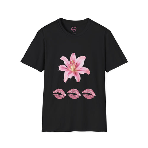 Pink Lily and Lip Print T-Shirt | Floral Kiss Graphic Tee