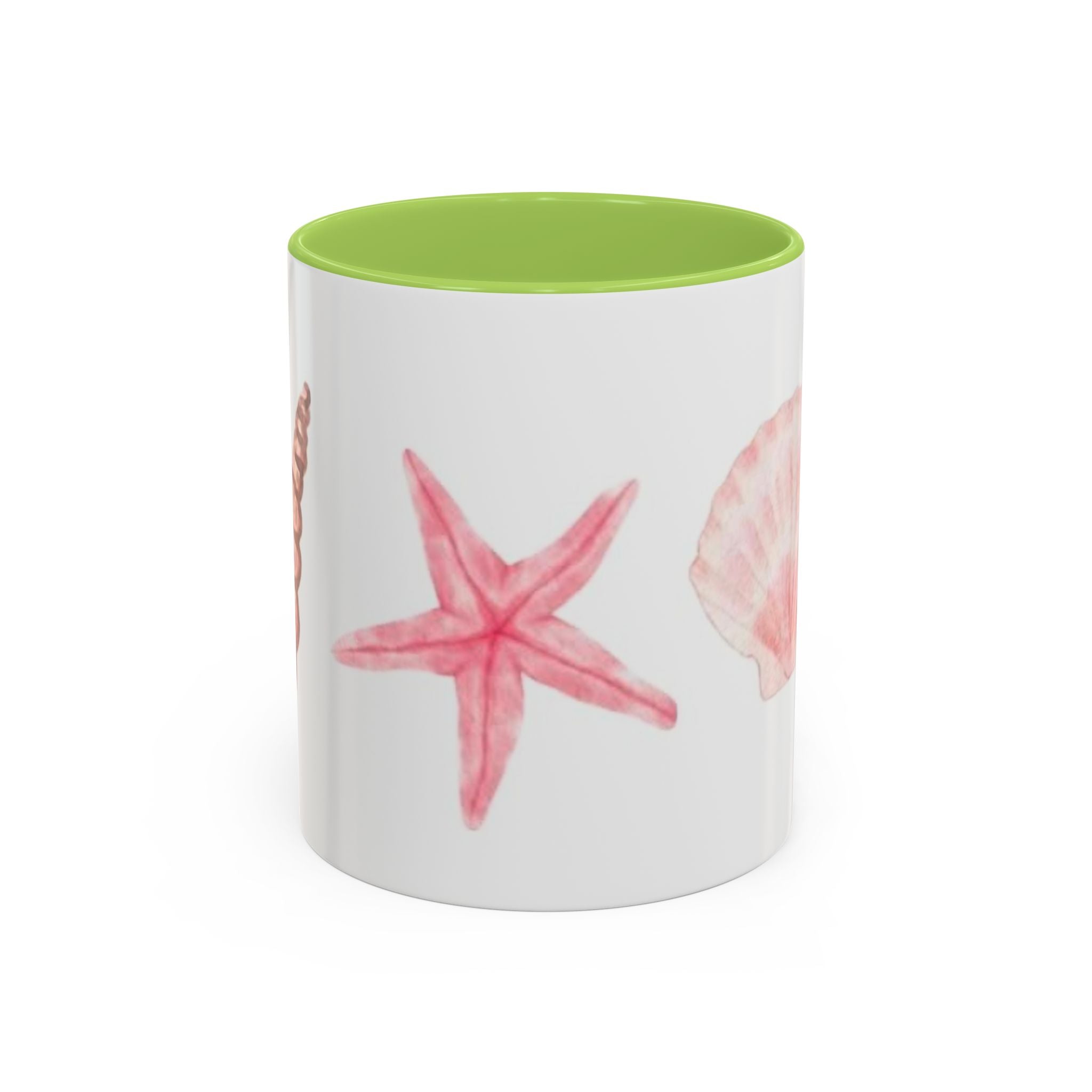 Seashell Accent Coffee Mug – Pink Starfish & Shell Beach Ceramic Mug (11/15oz)