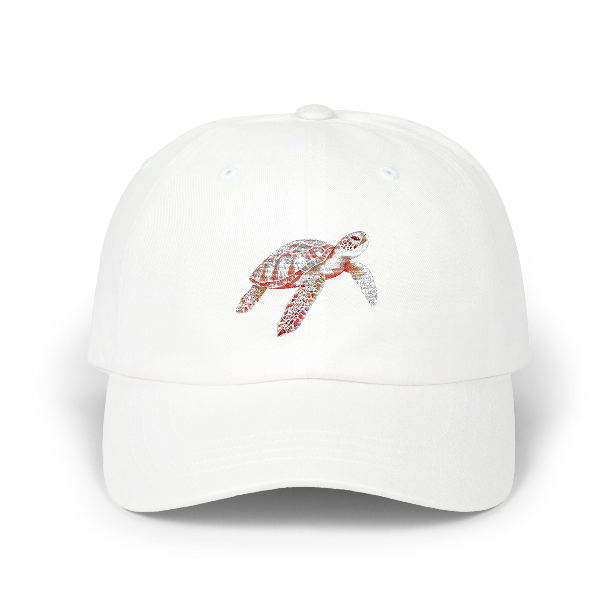 Dad Cap with Floral Sea Turtle Embroidery — Casual Beach Baseball Hat