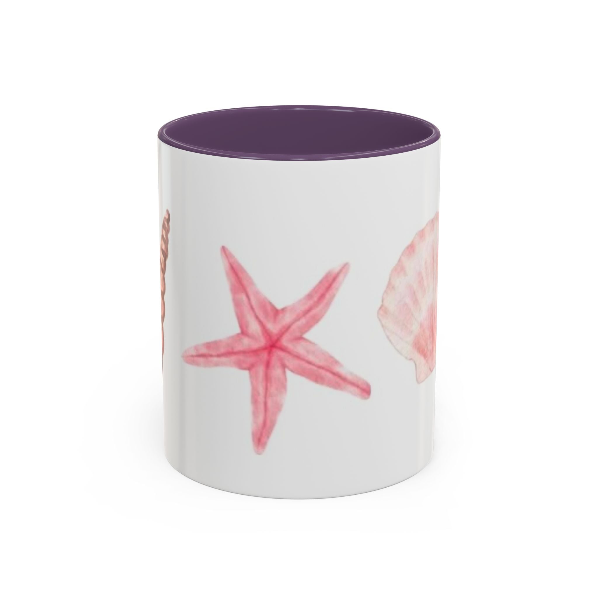 Seashell Accent Coffee Mug – Pink Starfish & Shell Beach Ceramic Mug (11/15oz)