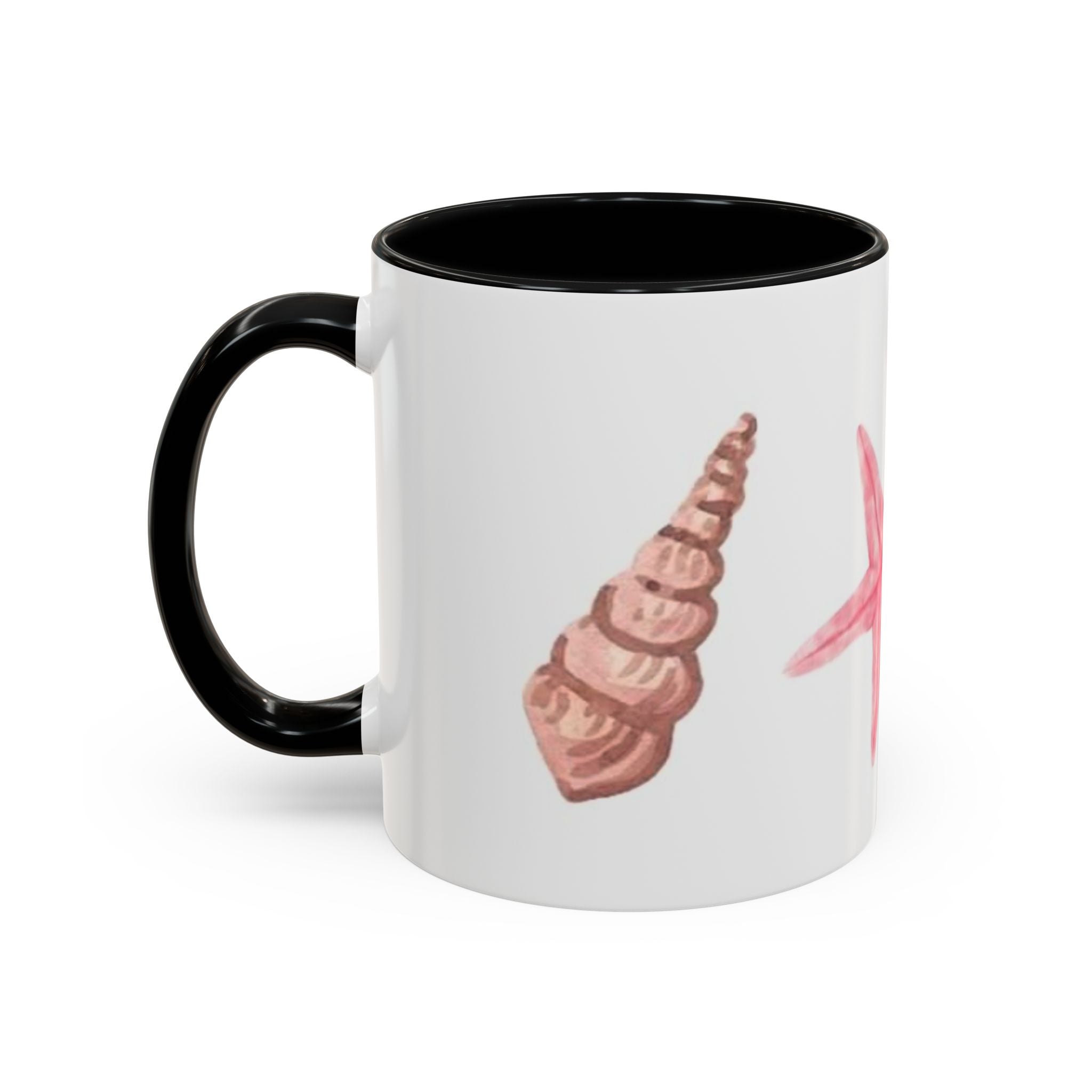 Seashell Accent Coffee Mug – Pink Starfish & Shell Beach Ceramic Mug (11/15oz)