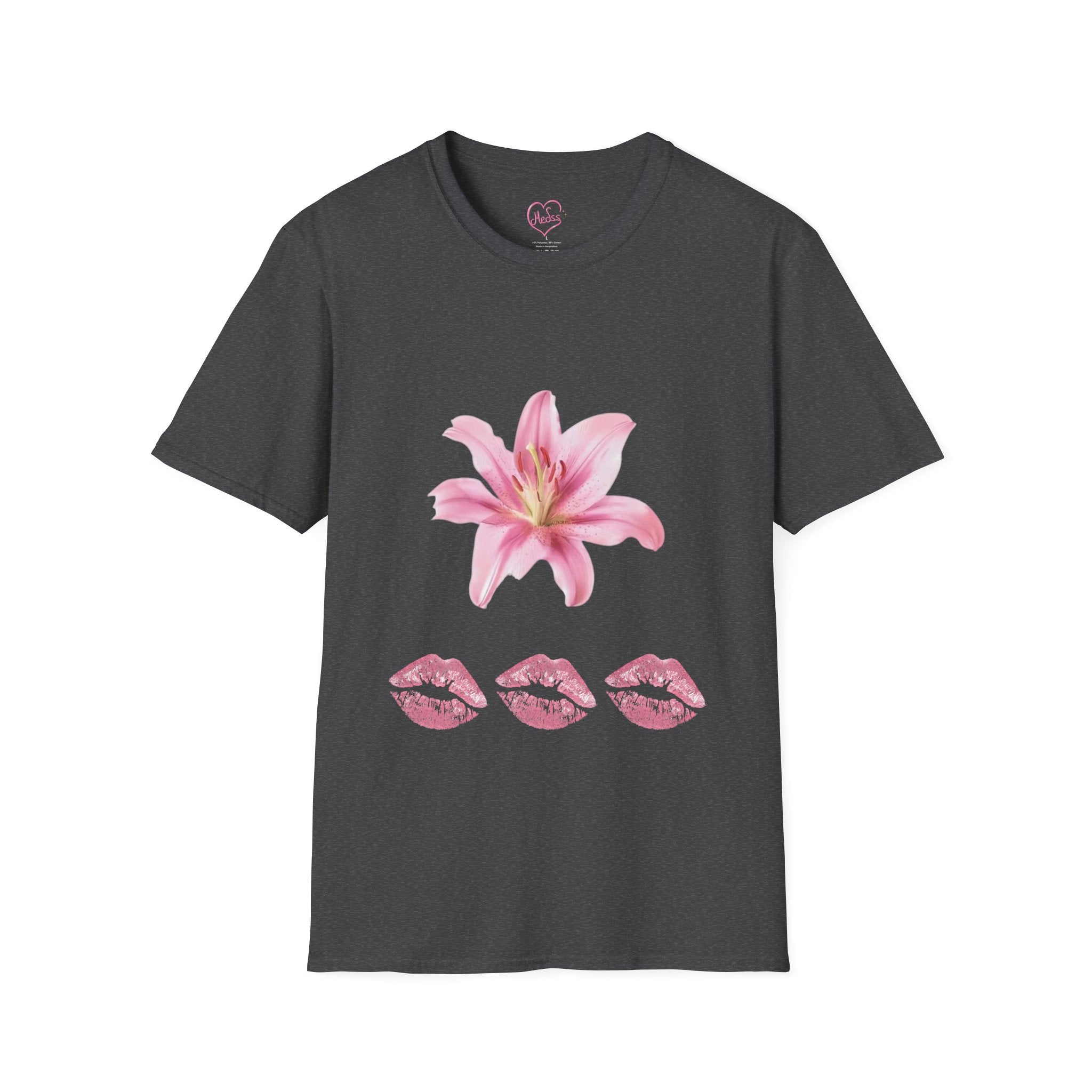 Pink Lily and Lip Print T-Shirt | Floral Kiss Graphic Tee