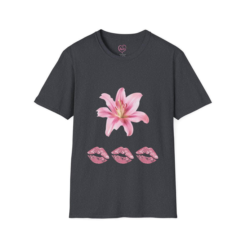 Pink Lily and Lip Print T-Shirt | Floral Kiss Graphic Tee
