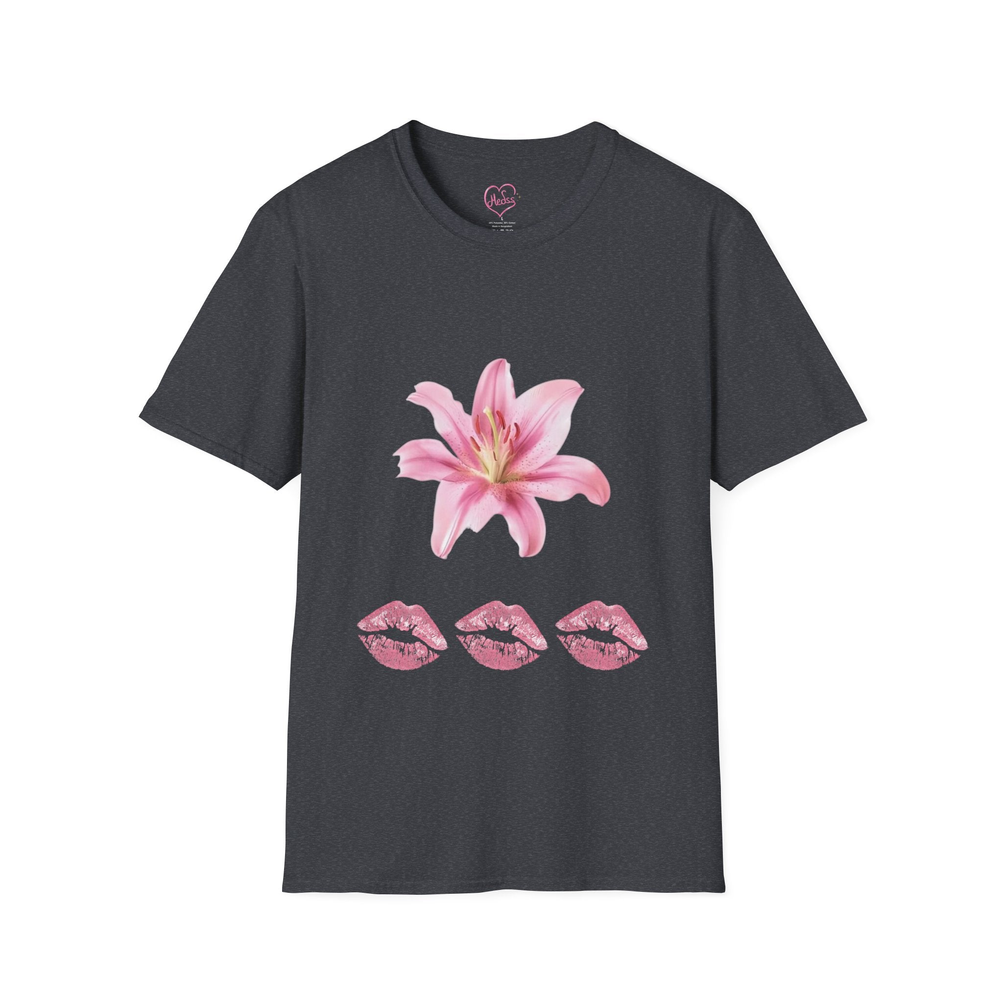 Pink Lily and Lip Print T-Shirt | Floral Kiss Graphic Tee