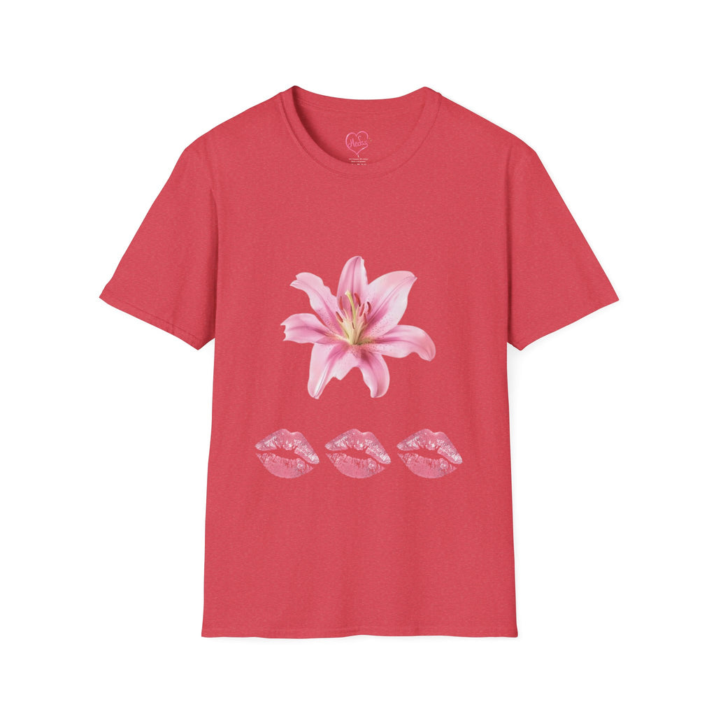 Pink Lily and Lip Print T-Shirt | Floral Kiss Graphic Tee