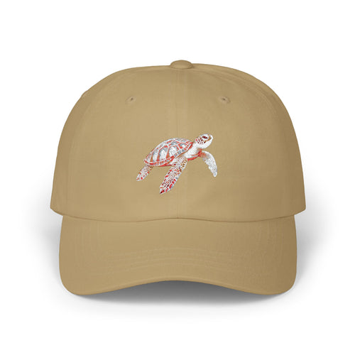 Dad Cap with Floral Sea Turtle Embroidery — Casual Beach Baseball Hat