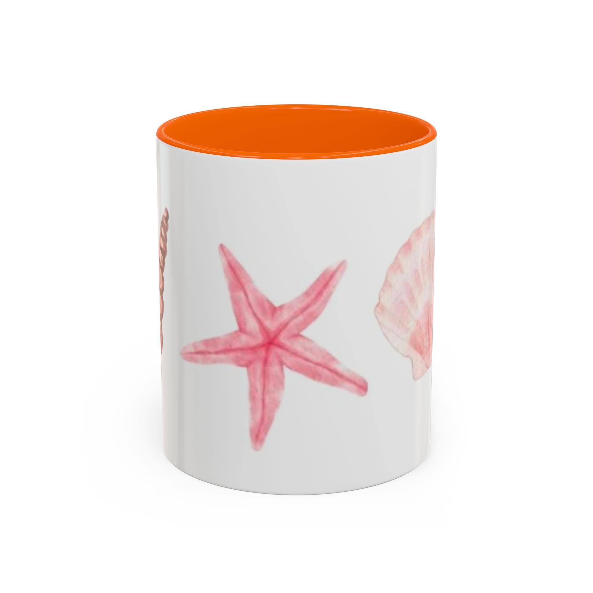 Seashell Accent Coffee Mug – Pink Starfish & Shell Beach Ceramic Mug (11/15oz)