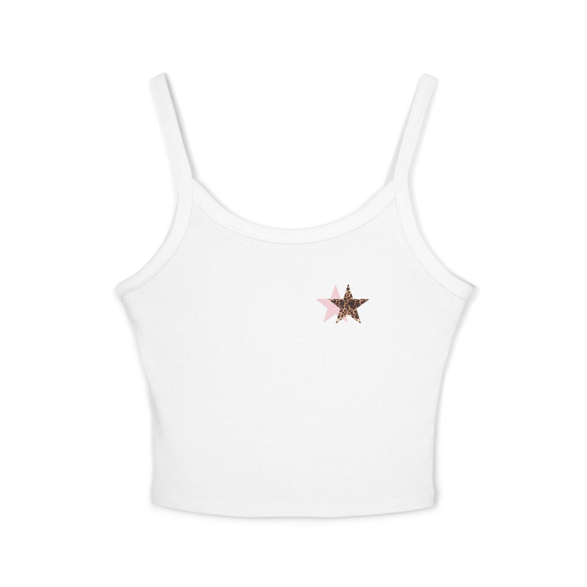 Star & Floral Crop Tank Top — Pink Glitter Star Chest with Back Floral Accent