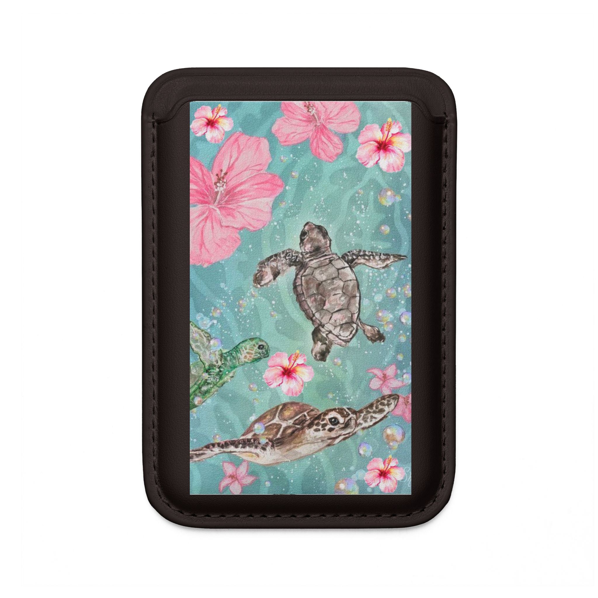 Sea Turtle Floral MagSafe Wallet — Vegan Card Holder