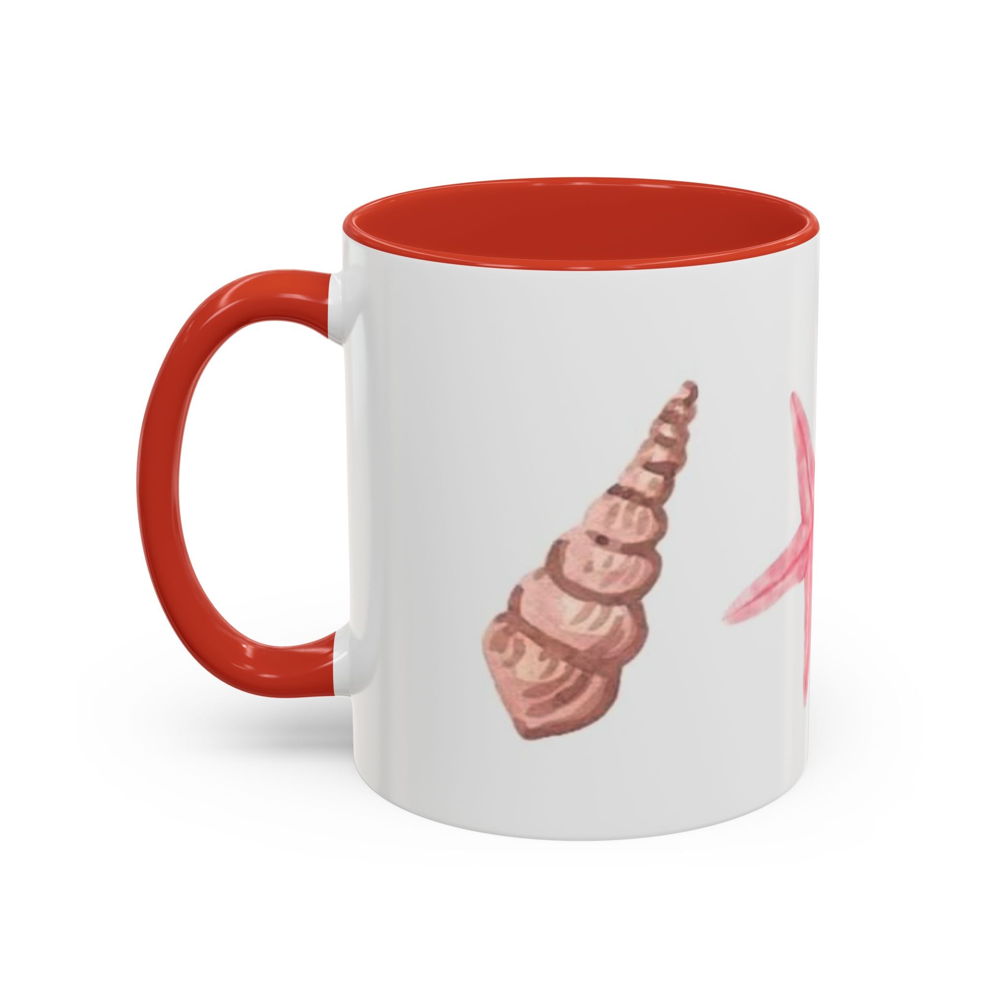 Seashell Accent Coffee Mug – Pink Starfish & Shell Beach Ceramic Mug (11/15oz)