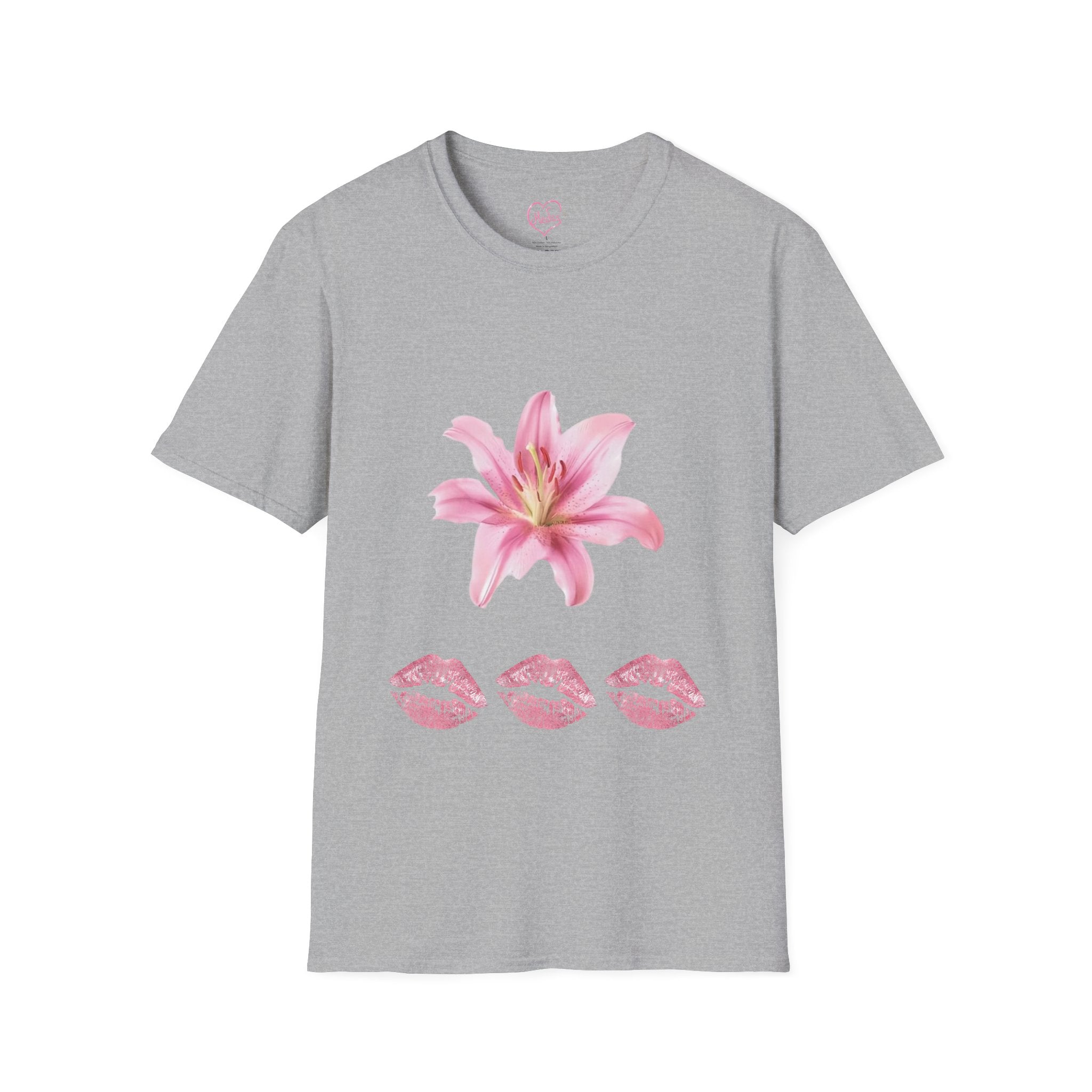 Pink Lily and Lip Print T-Shirt | Floral Kiss Graphic Tee