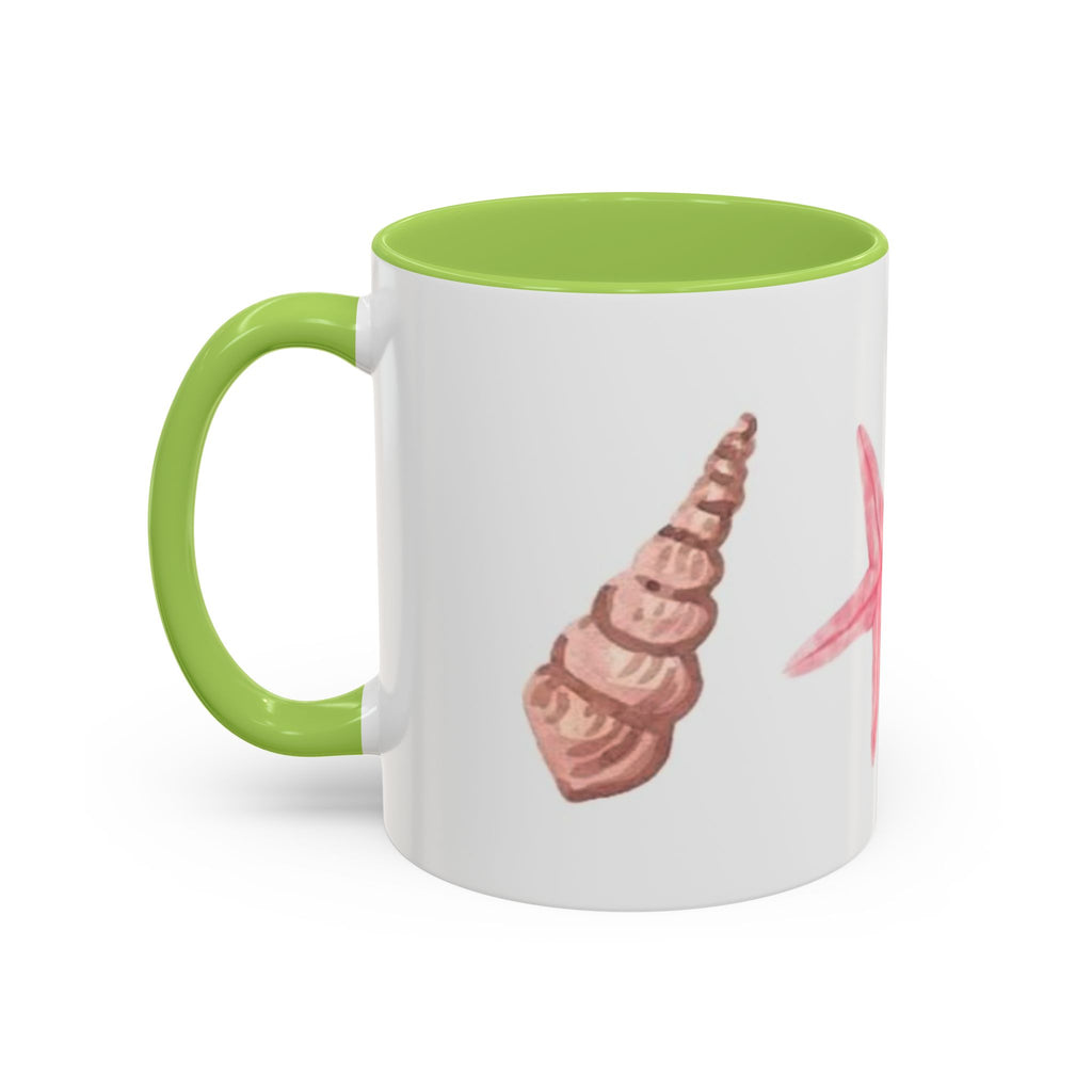 Seashell Accent Coffee Mug – Pink Starfish & Shell Beach Ceramic Mug (11/15oz)