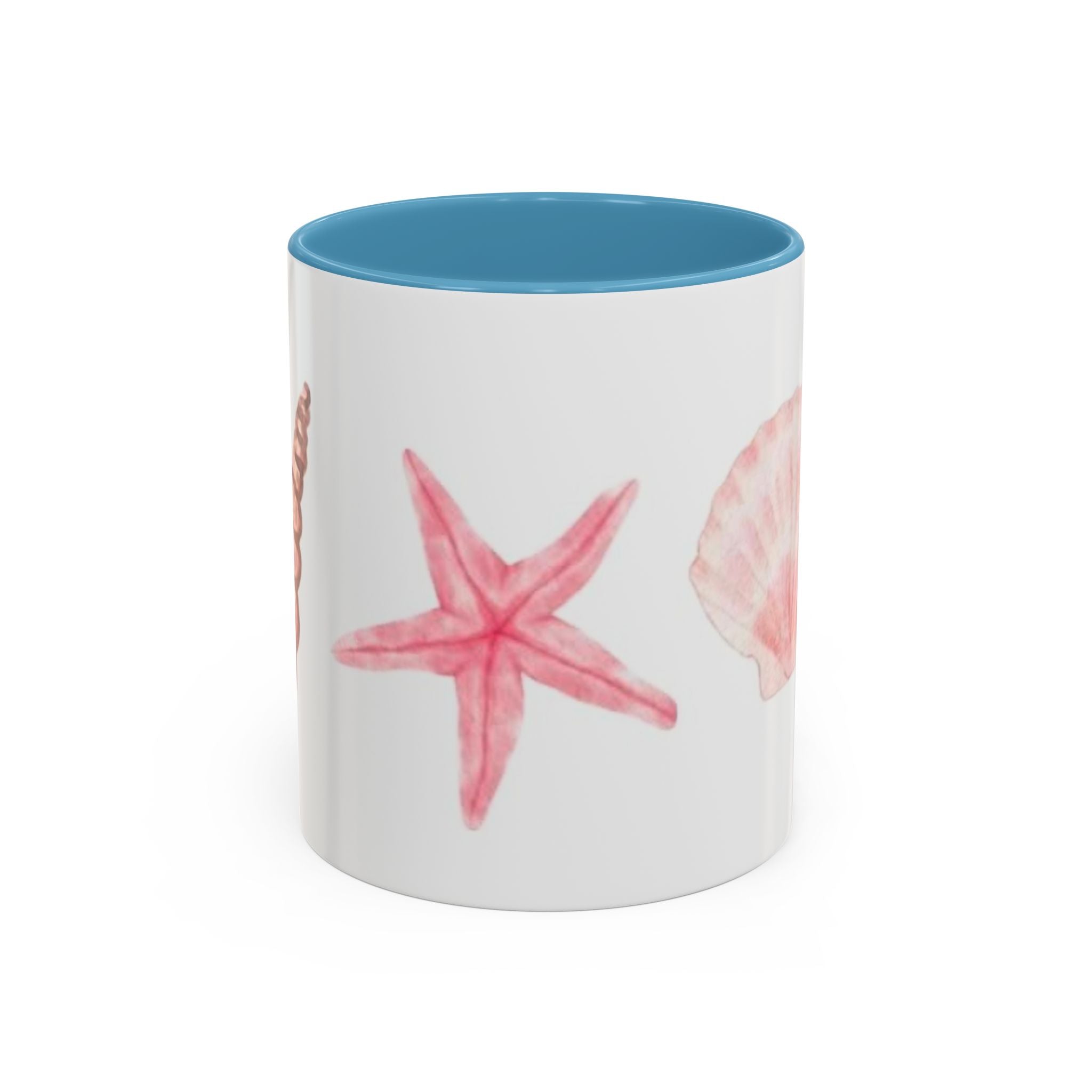 Seashell Accent Coffee Mug – Pink Starfish & Shell Beach Ceramic Mug (11/15oz)