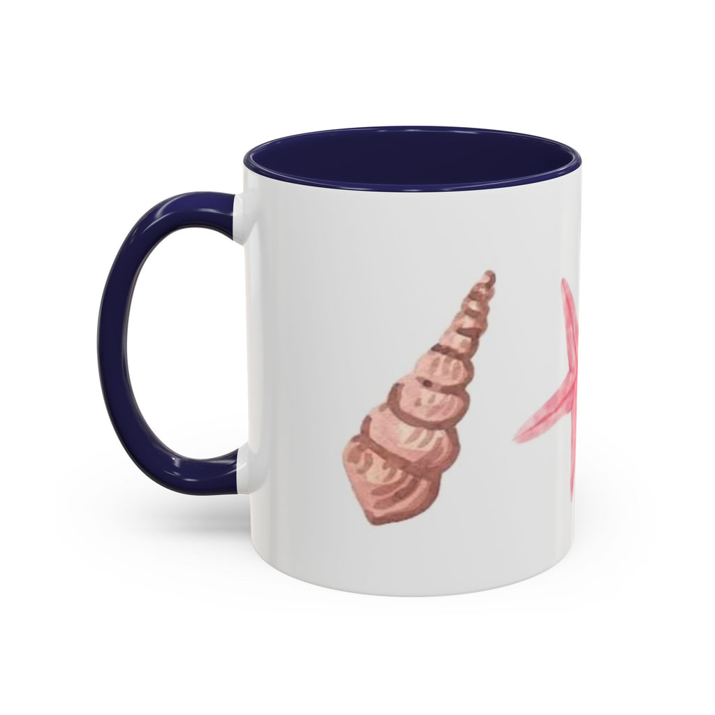 Seashell Accent Coffee Mug – Pink Starfish & Shell Beach Ceramic Mug (11/15oz)