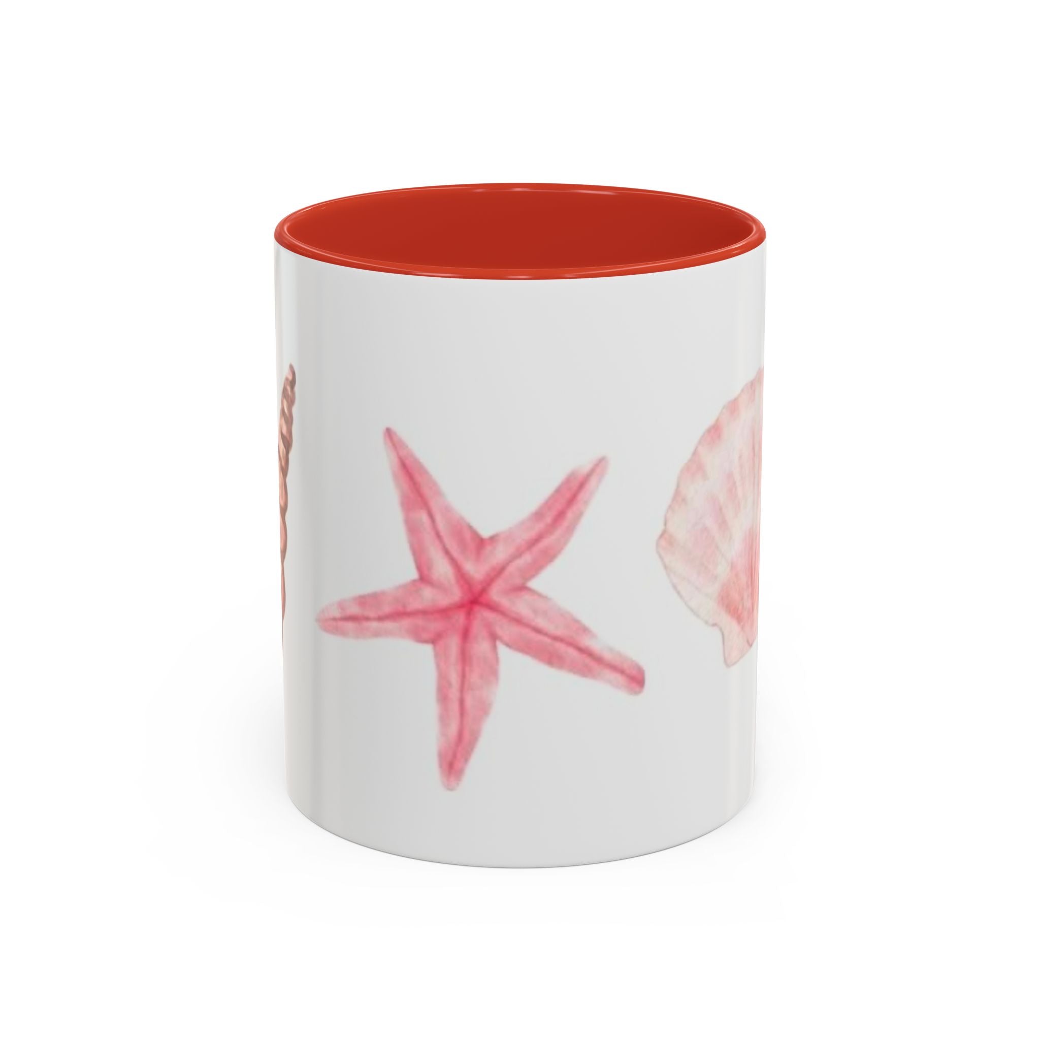Seashell Accent Coffee Mug – Pink Starfish & Shell Beach Ceramic Mug (11/15oz)