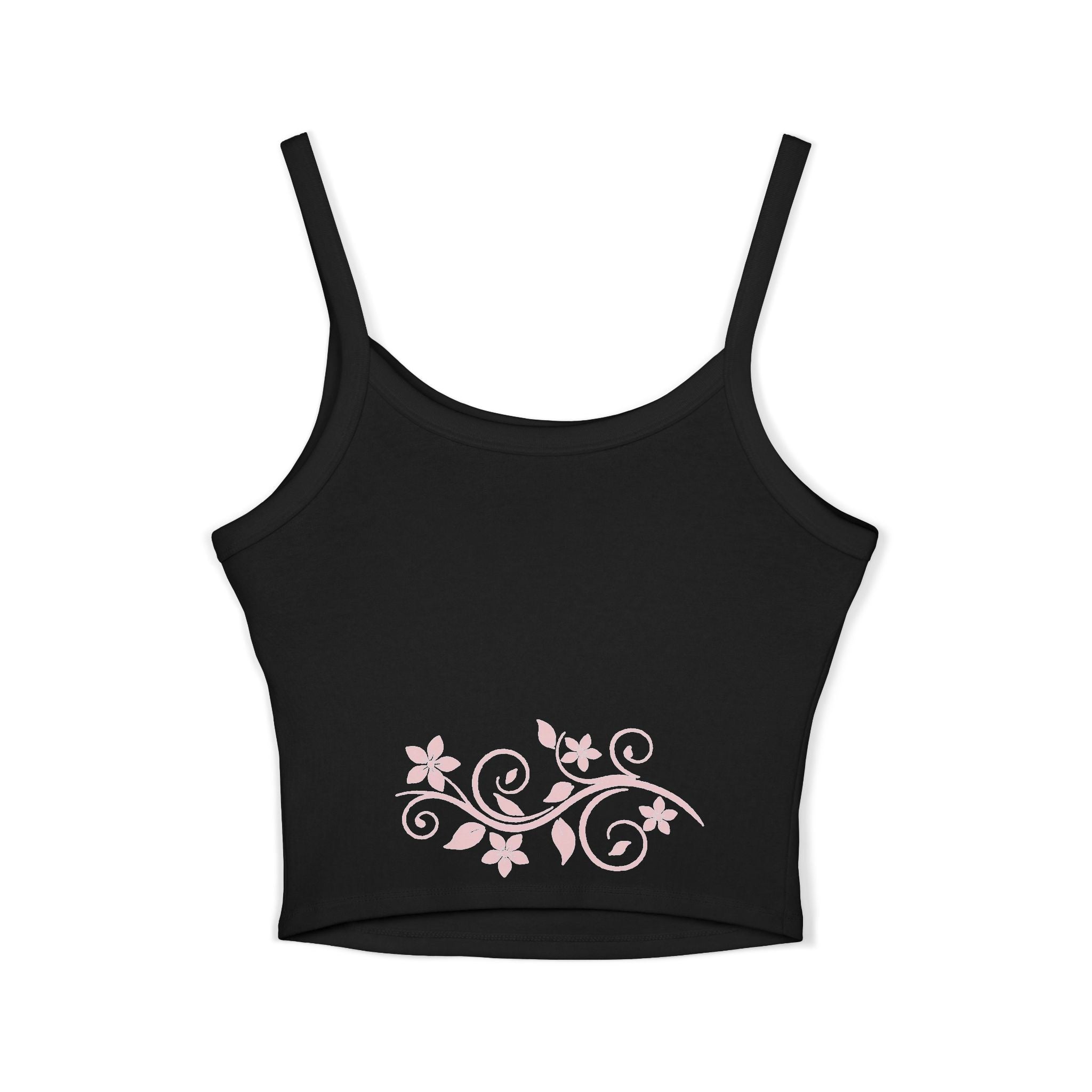 Star & Floral Crop Tank Top — Pink Glitter Star Chest with Back Floral Accent