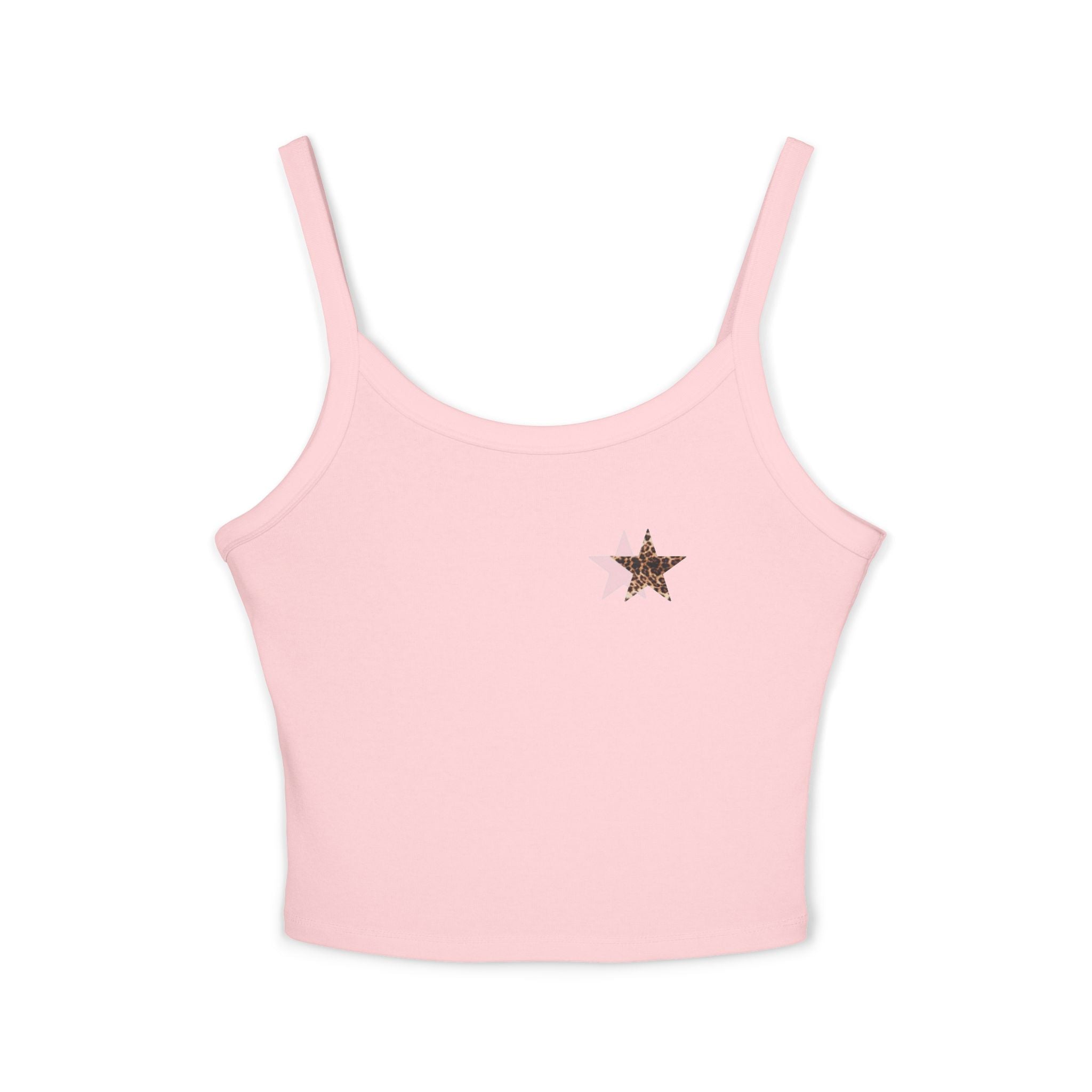 Star & Floral Crop Tank Top — Pink Glitter Star Chest with Back Floral Accent