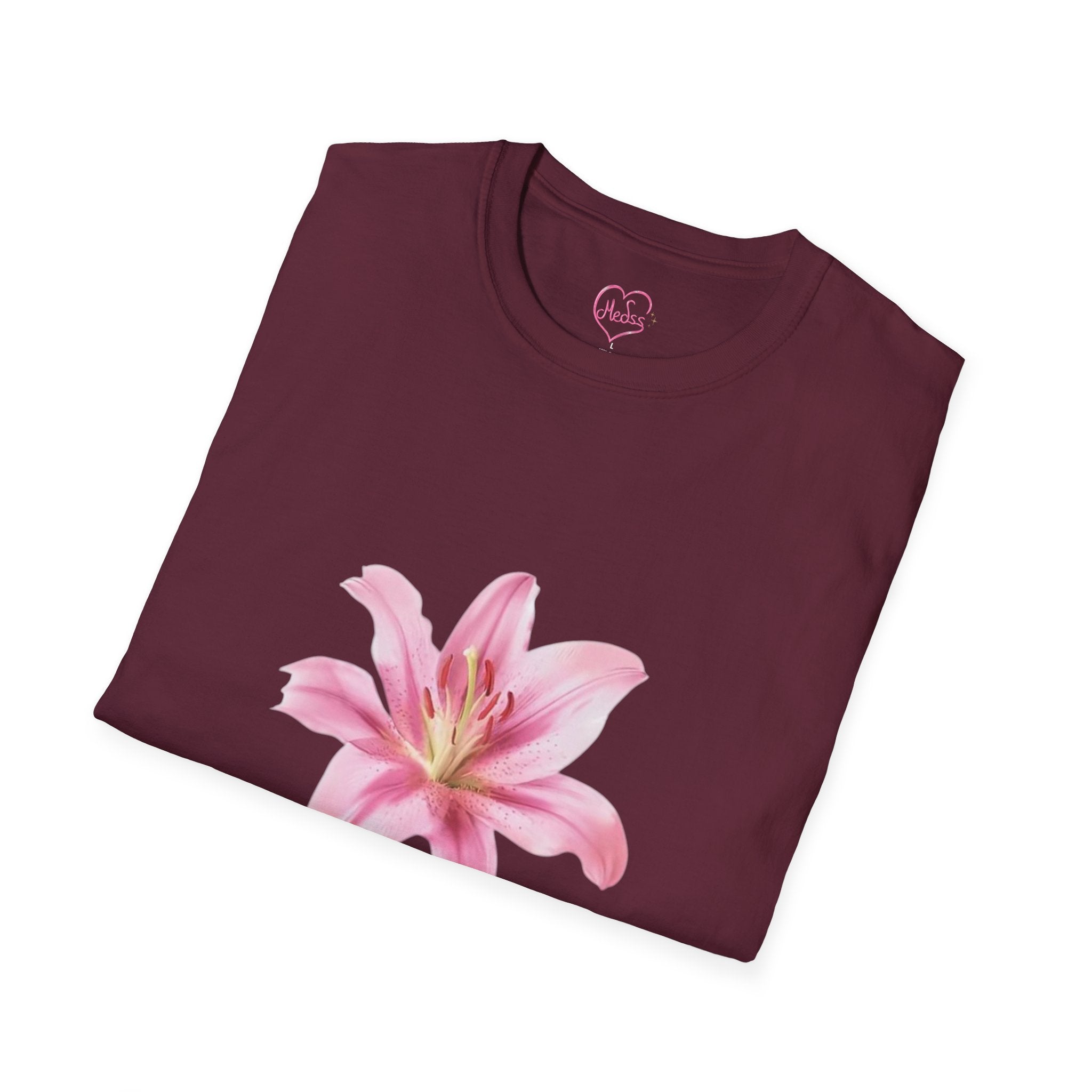 Pink Lily and Lip Print T-Shirt | Floral Kiss Graphic Tee