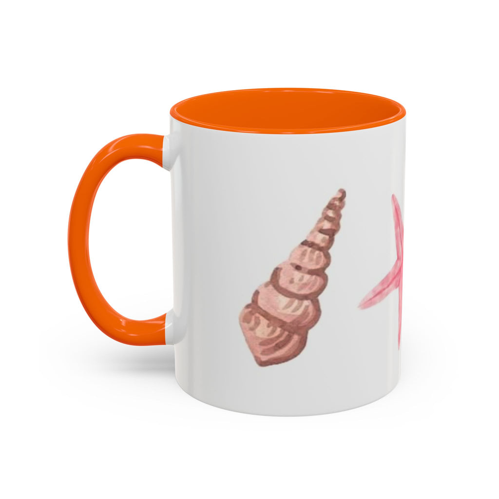 Seashell Accent Coffee Mug – Pink Starfish & Shell Beach Ceramic Mug (11/15oz)