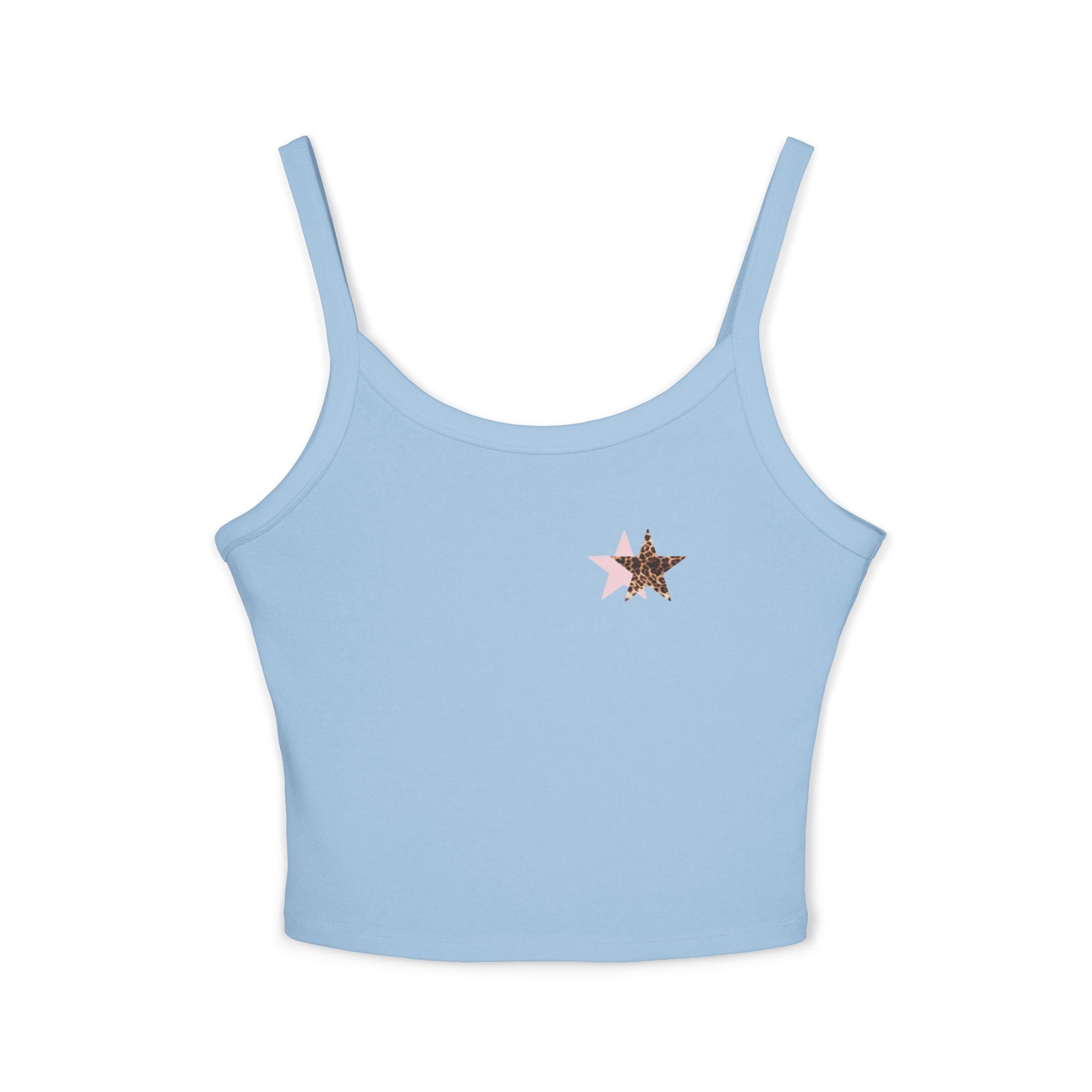 Star & Floral Crop Tank Top — Pink Glitter Star Chest with Back Floral Accent