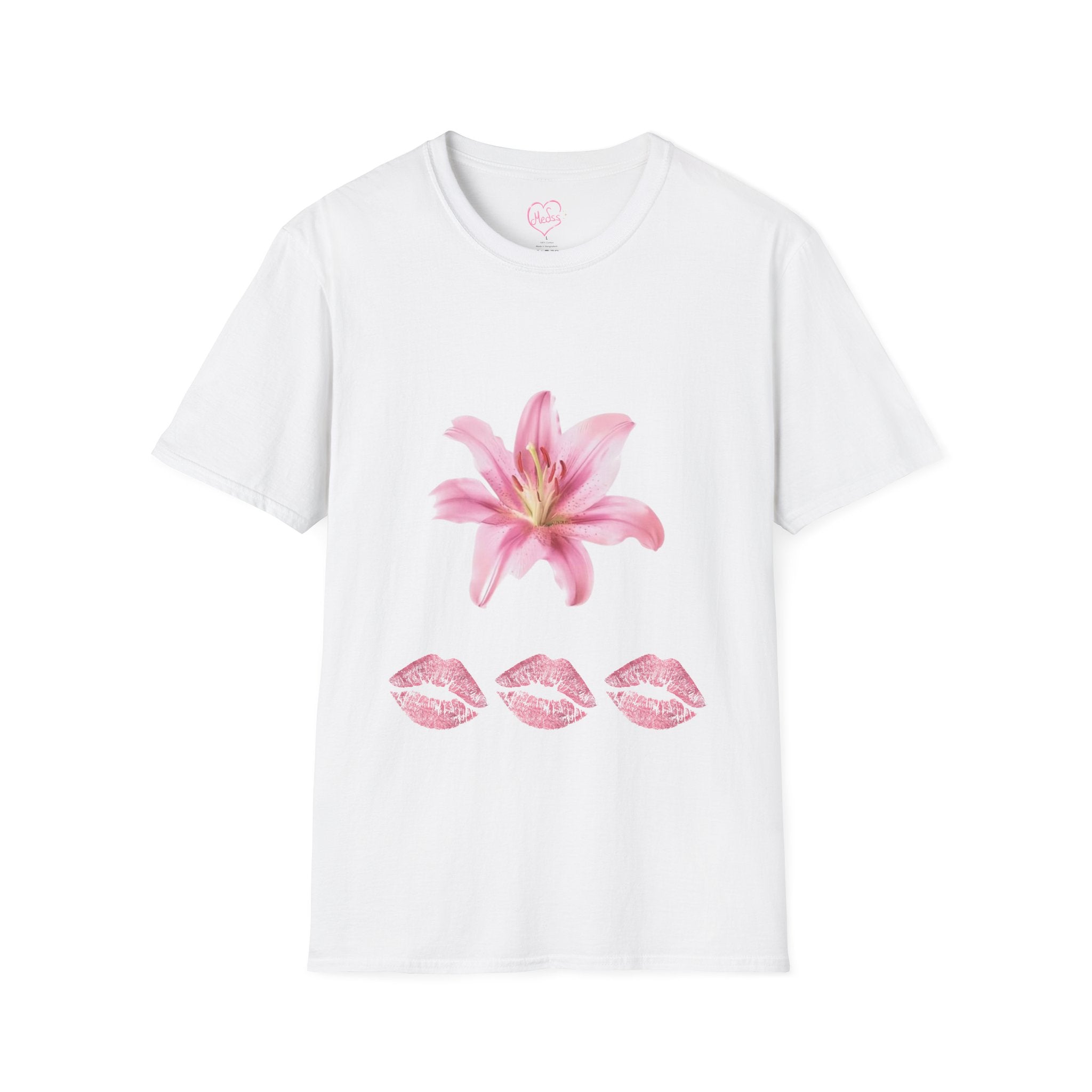 Pink Lily and Lip Print T-Shirt | Floral Kiss Graphic Tee