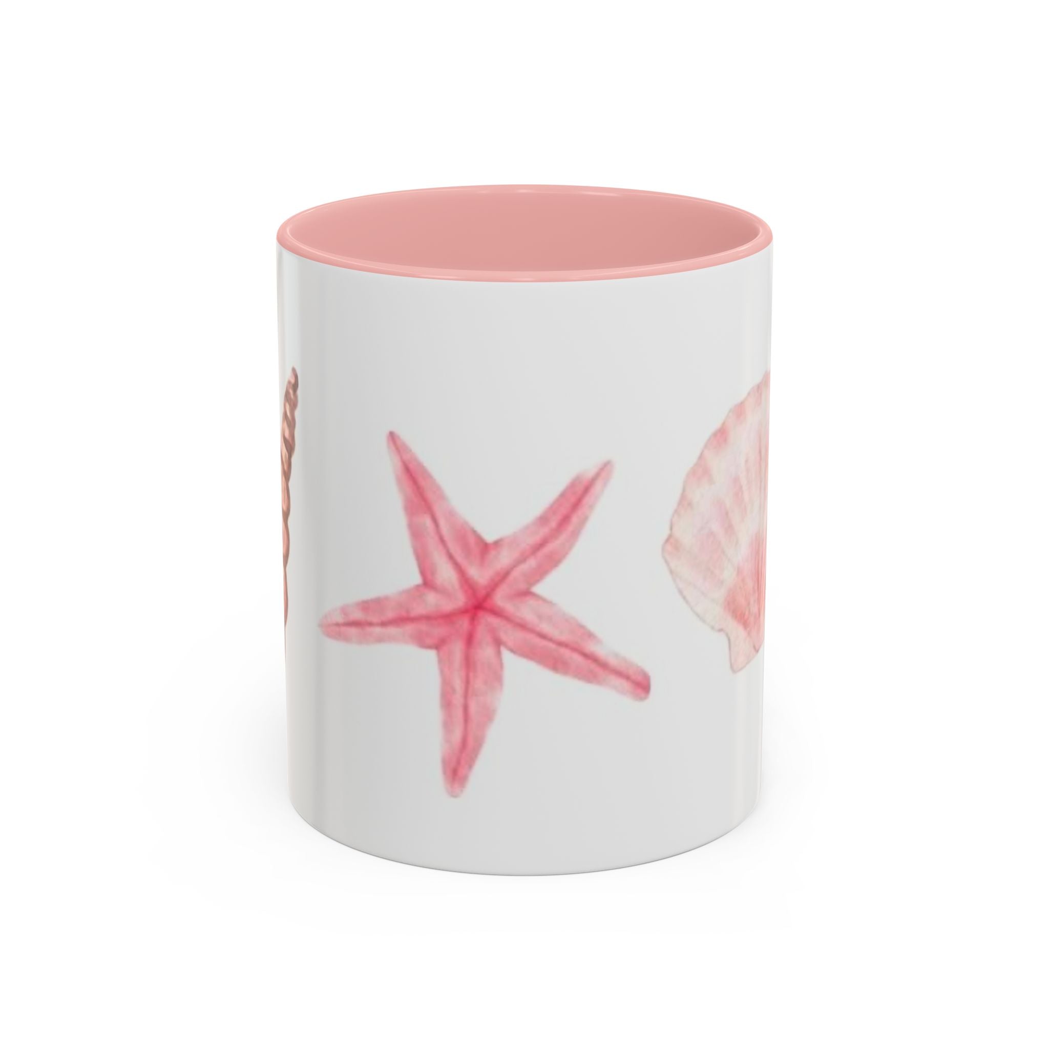 Seashell Accent Coffee Mug – Pink Starfish & Shell Beach Ceramic Mug (11/15oz)
