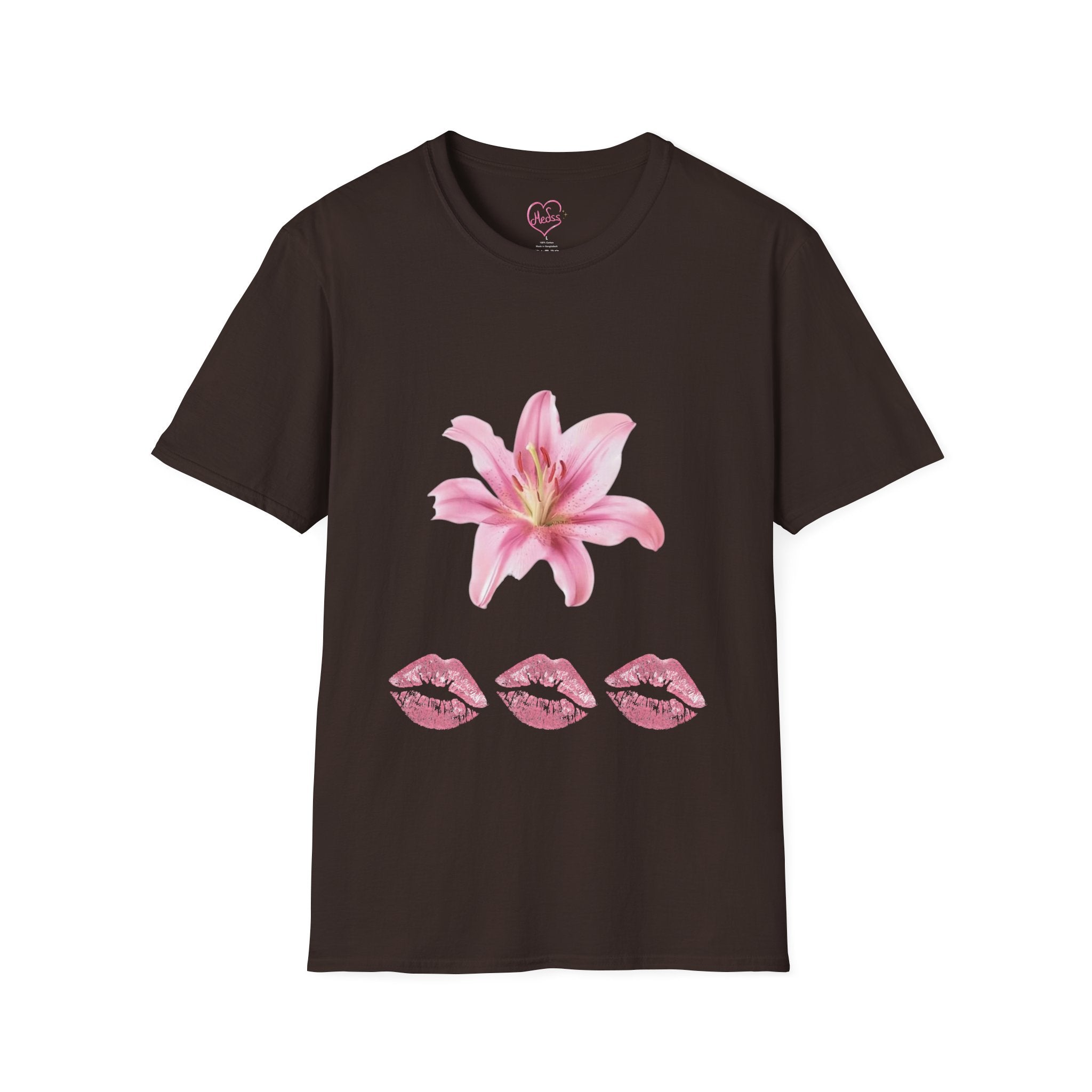 Pink Lily and Lip Print T-Shirt | Floral Kiss Graphic Tee