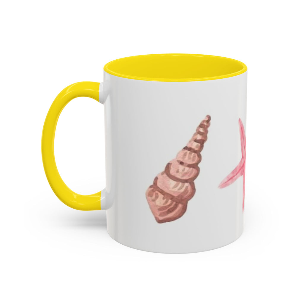 Seashell Accent Coffee Mug – Pink Starfish & Shell Beach Ceramic Mug (11/15oz)