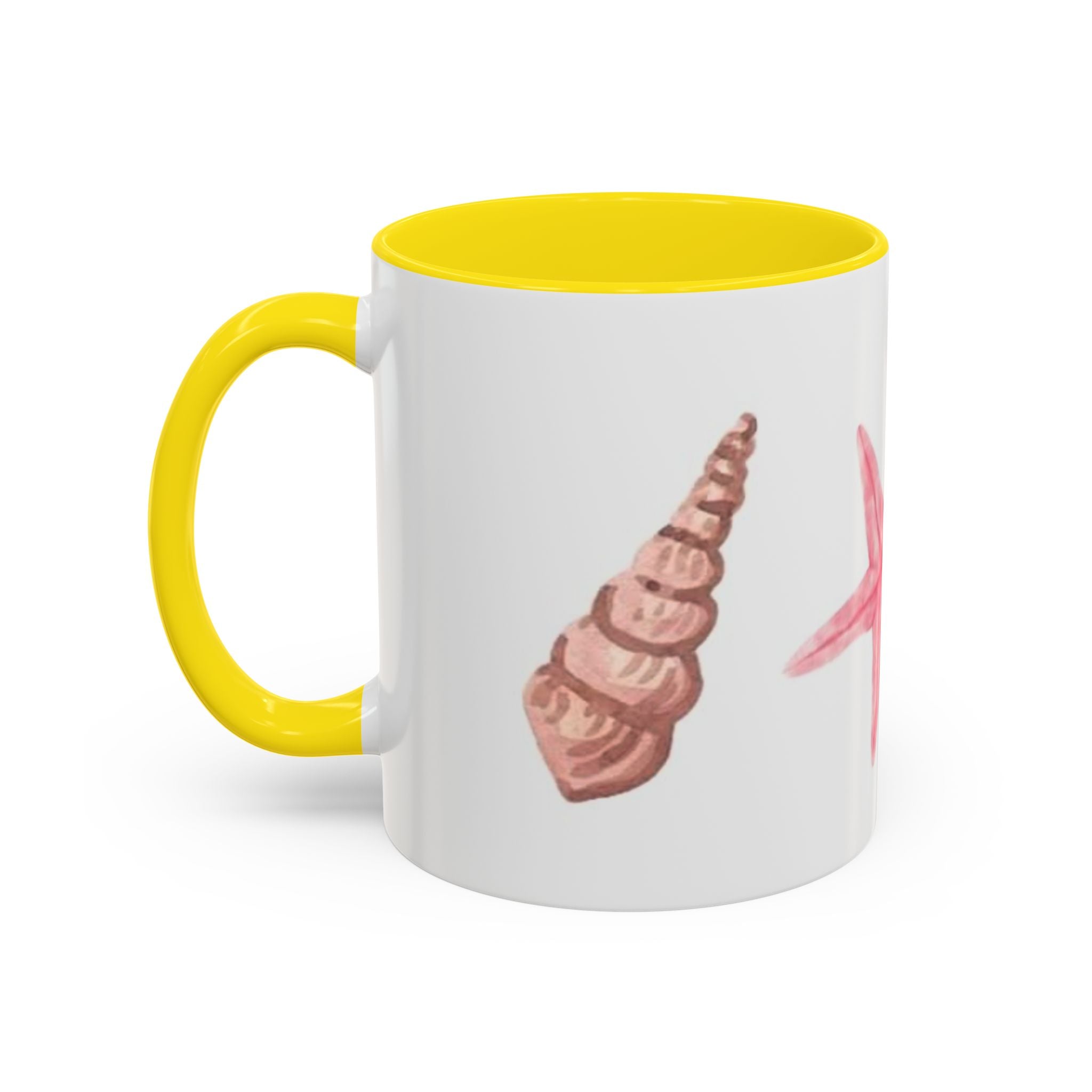 Seashell Accent Coffee Mug – Pink Starfish & Shell Beach Ceramic Mug (11/15oz)