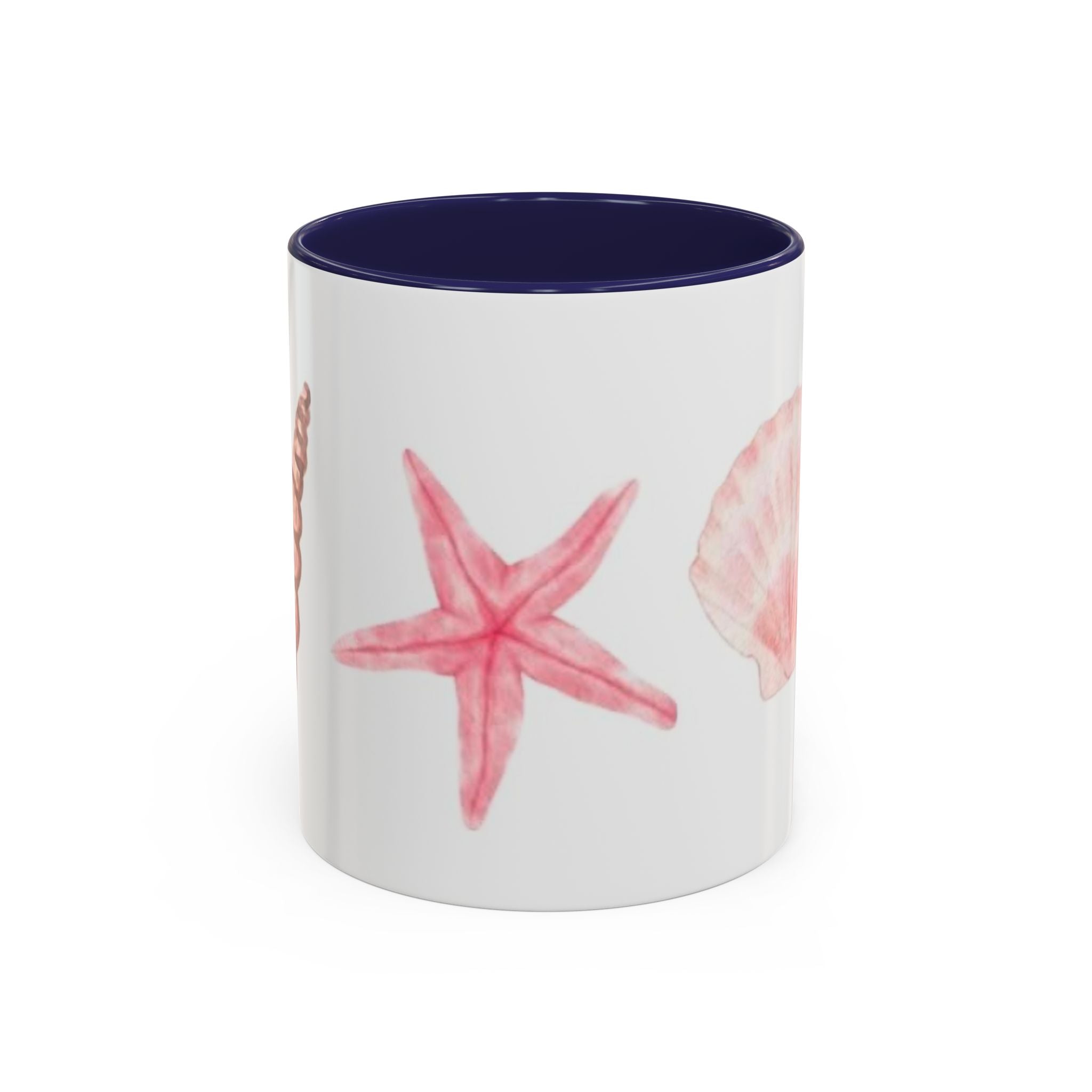 Seashell Accent Coffee Mug – Pink Starfish & Shell Beach Ceramic Mug (11/15oz)