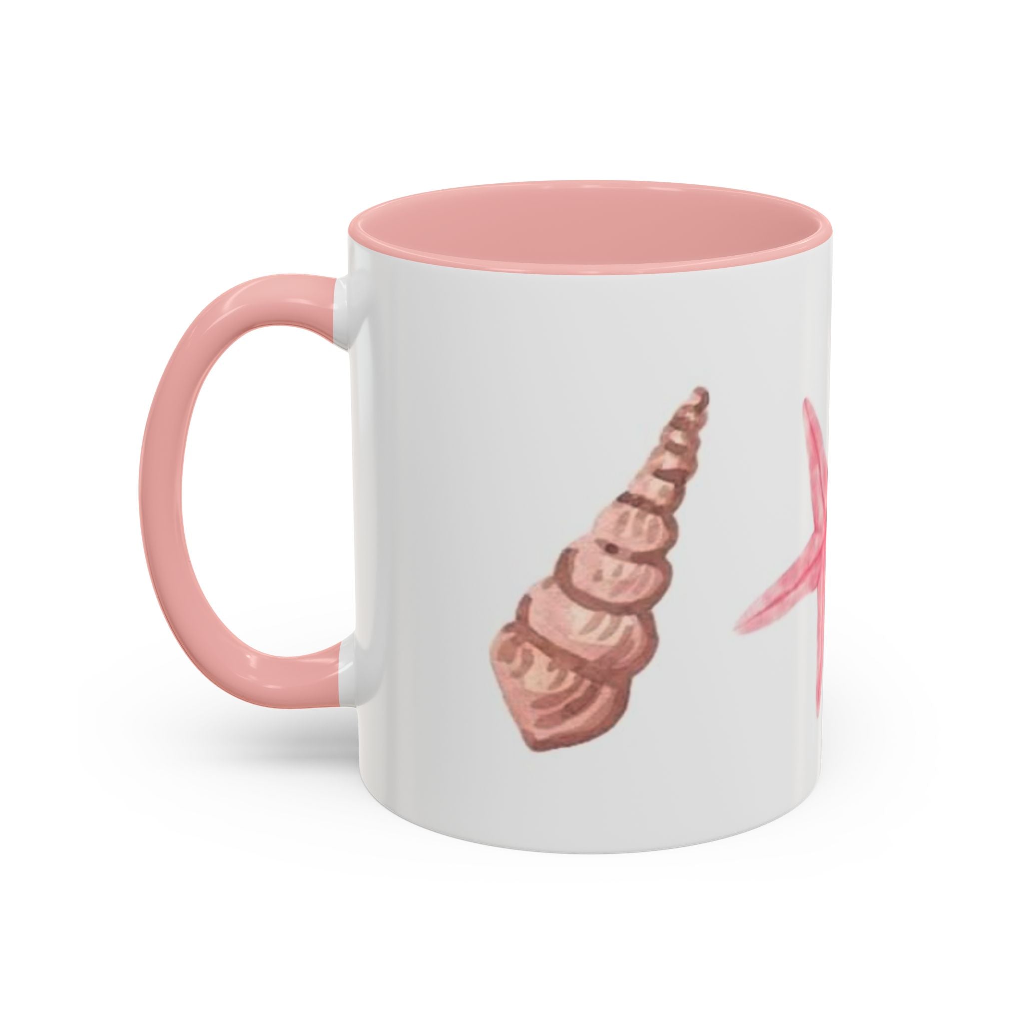 Seashell Accent Coffee Mug – Pink Starfish & Shell Beach Ceramic Mug (11/15oz)