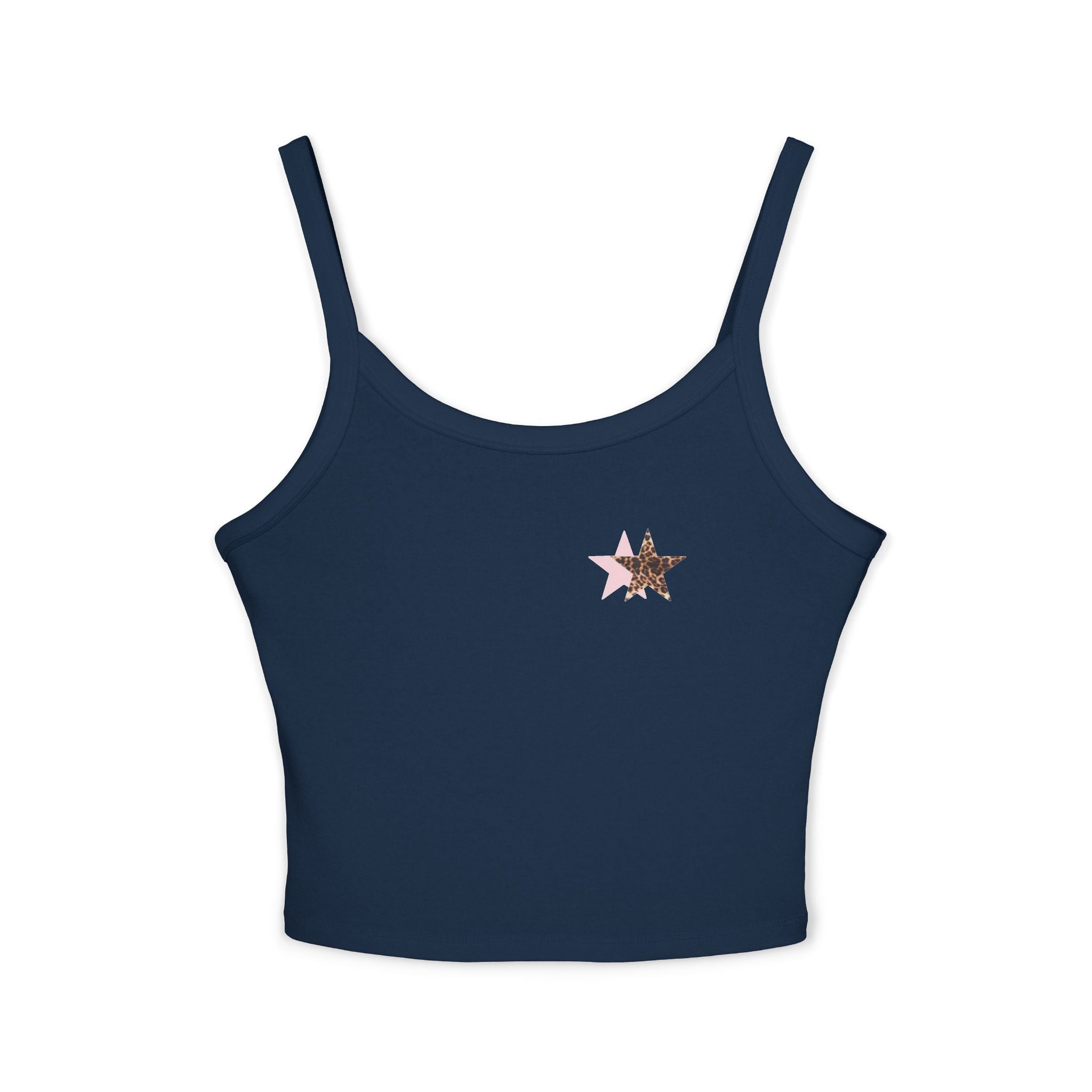Star & Floral Crop Tank Top — Pink Glitter Star Chest with Back Floral Accent