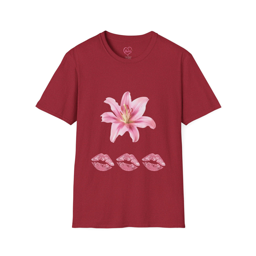 Pink Lily and Lip Print T-Shirt | Floral Kiss Graphic Tee